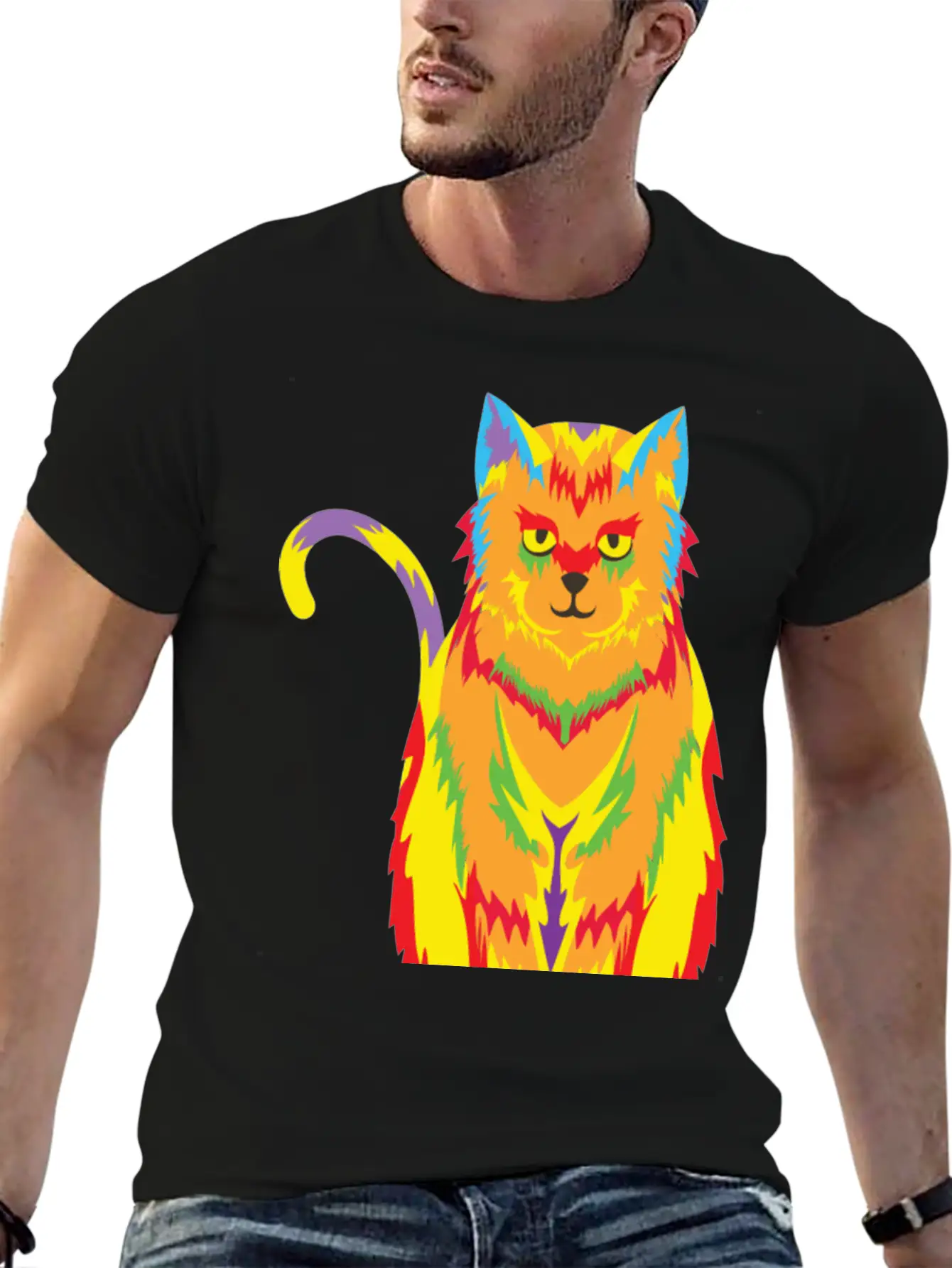 Pop Art Cat Unisex Short Sleeve Soft Cotton T-Shirt – Casual Everyday Wear