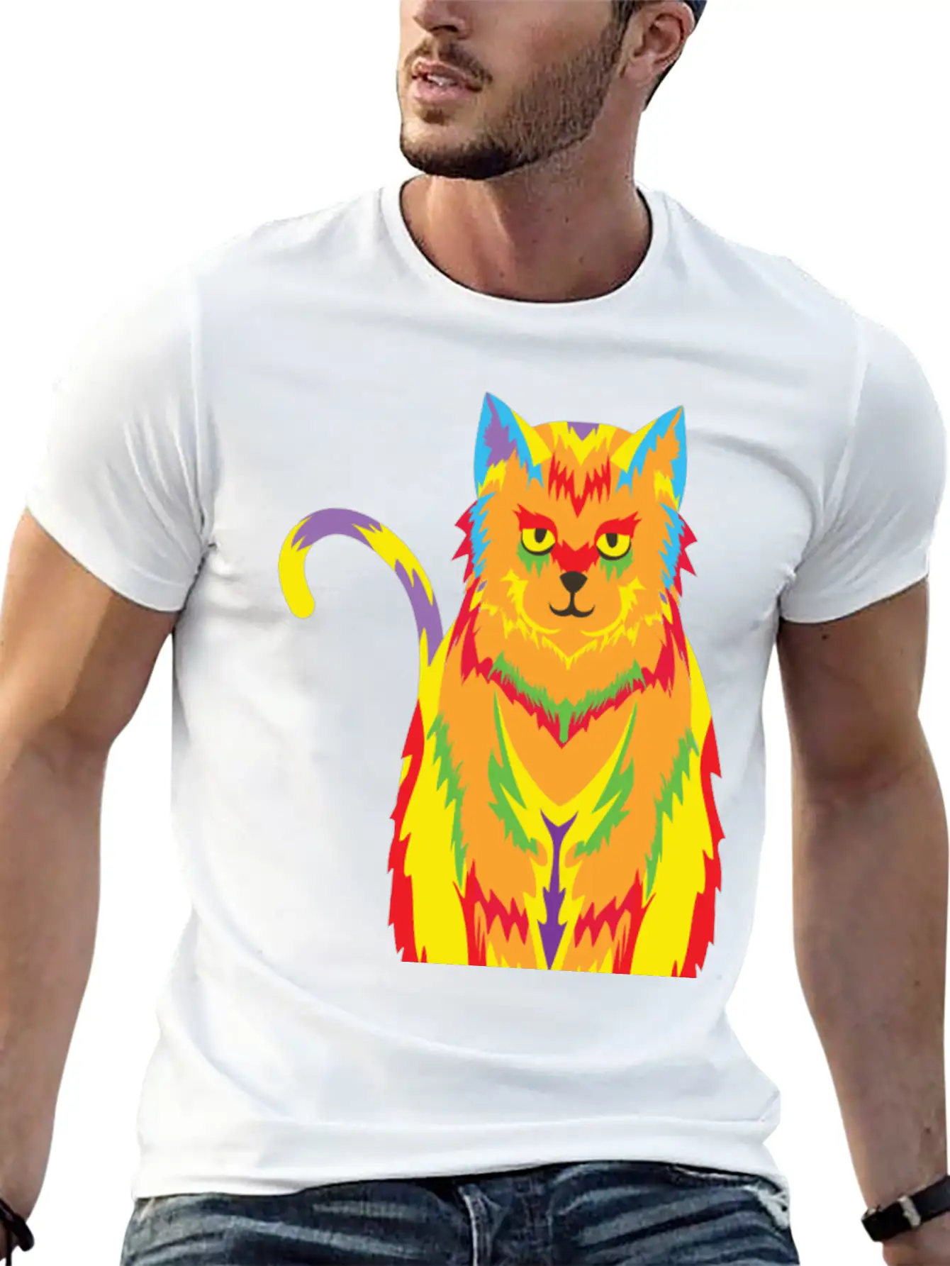 Pop Art Cat Unisex Short Sleeve Soft Cotton T-Shirt – Casual Everyday Wear