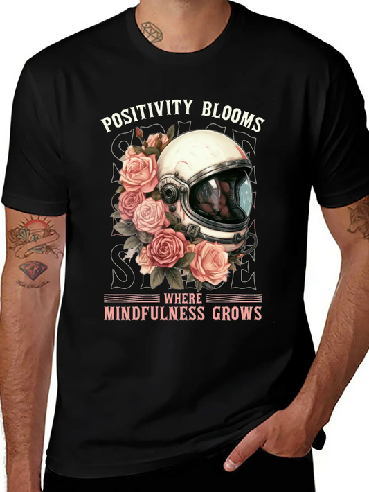 Positive Mindfulness Quote Floral Space Helmet Ast Basic Graphic T-Shirt – Daily Comfort In Soft Cotton