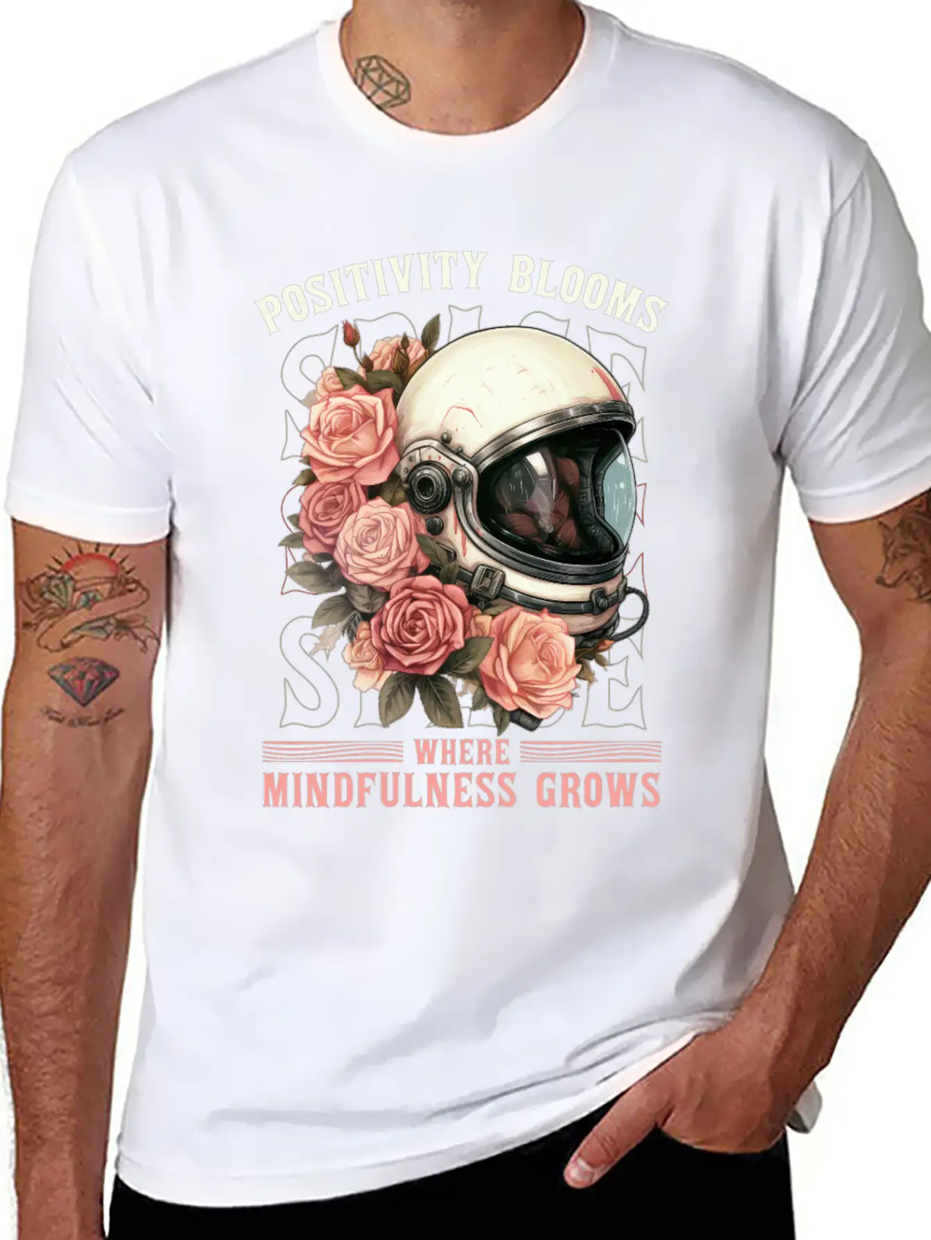 Positive Mindfulness Quote Floral Space Helmet Ast Basic Graphic T-Shirt – Daily Comfort In Soft Cotton