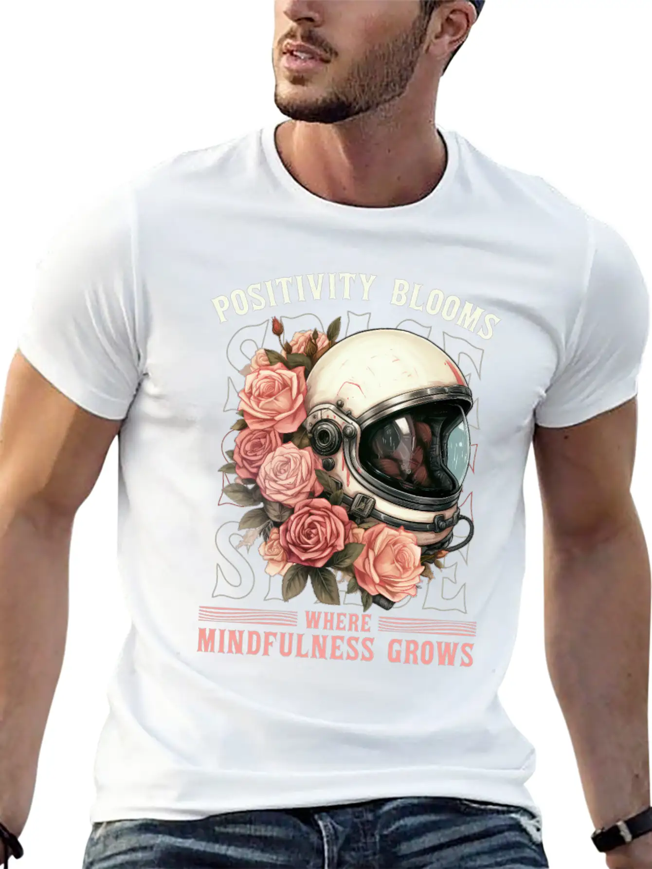 Positive Mindfulness Quote Floral Space Helmet Ast Basic Graphic T-Shirt – Daily Comfort In Soft Cotton