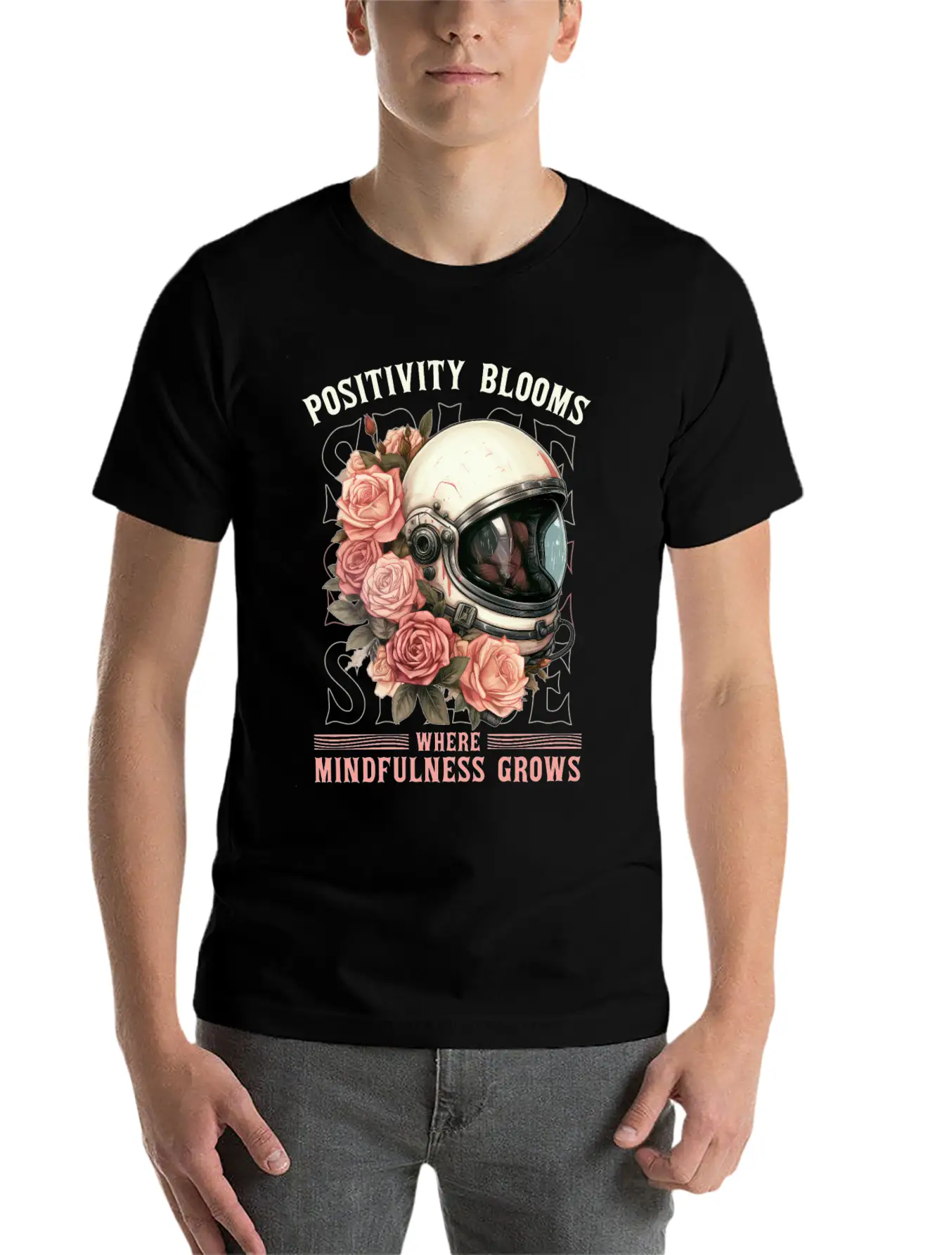 Positive Mindfulness Quote Floral Space Helmet Ast Basic Graphic T-Shirt – Daily Comfort In Soft Cotton
