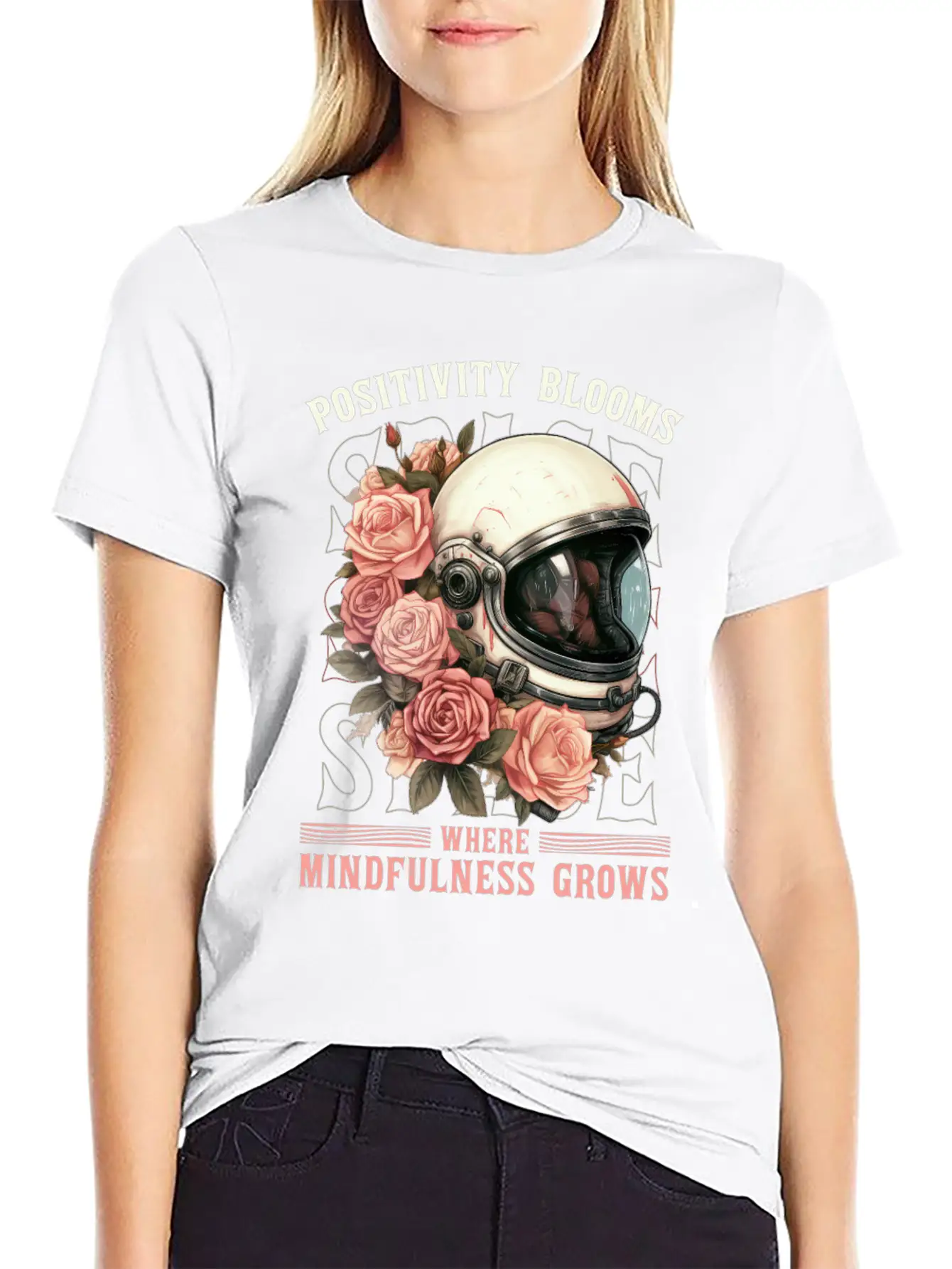 Positive Mindfulness Quote Floral Space Helmet Ast Basic Graphic T-Shirt – Daily Comfort In Soft Cotton