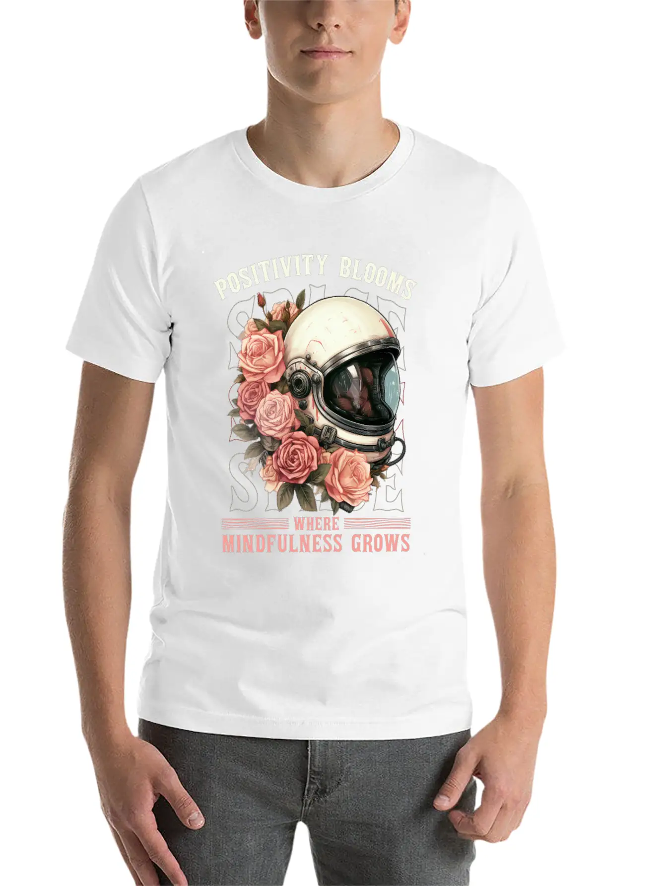 Positive Mindfulness Quote Floral Space Helmet Ast Basic Graphic T-Shirt – Daily Comfort In Soft Cotton