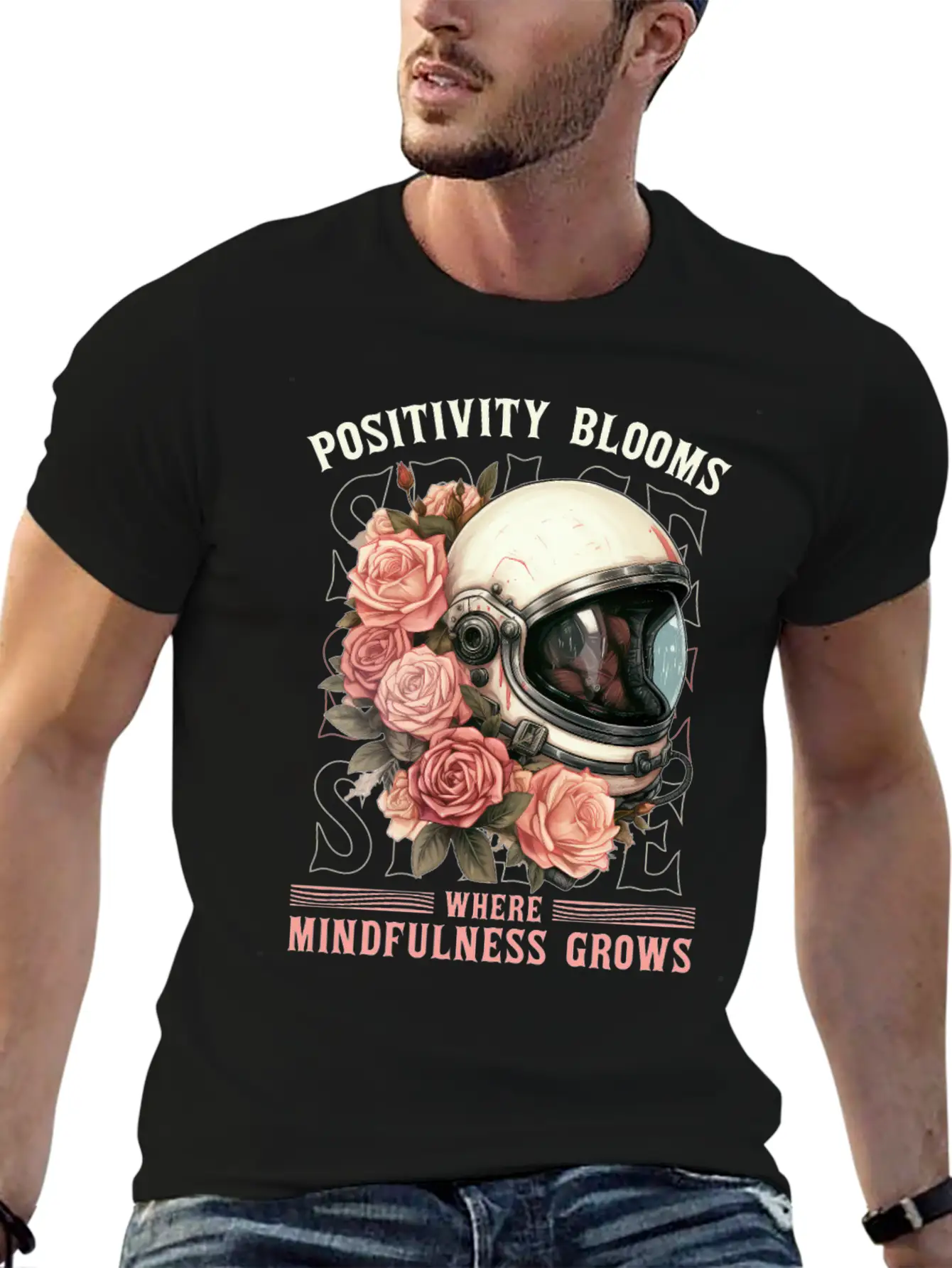Positive Mindfulness Quote Floral Space Helmet Ast Basic Graphic T-Shirt – Daily Comfort In Soft Cotton