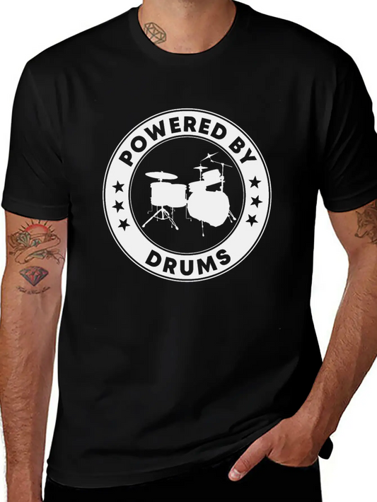 Powered By Drums Unisex Short Sleeve Soft Cotton T-Shirt – Casual Everyday Wear