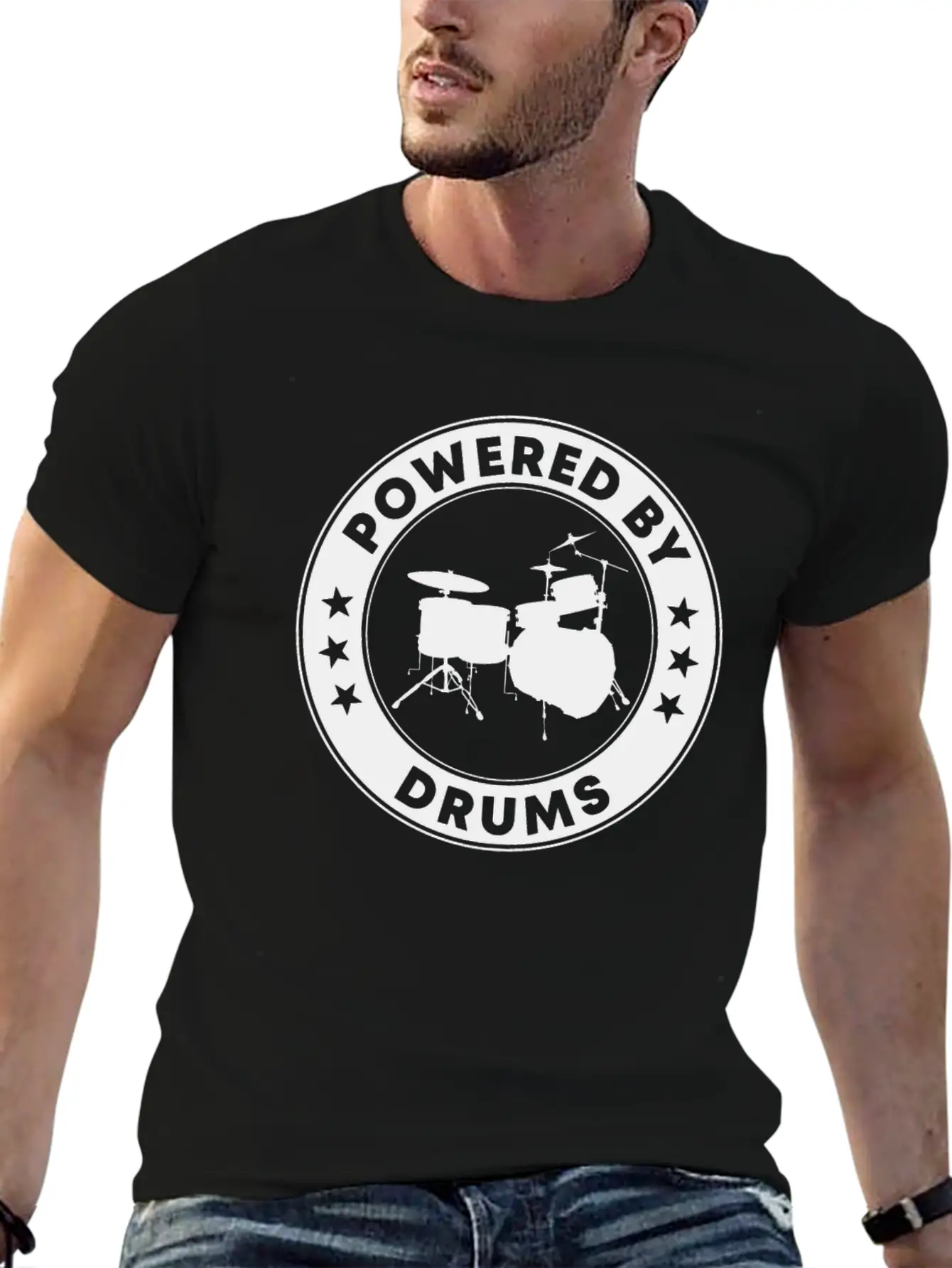 Powered By Drums Unisex Short Sleeve Soft Cotton T-Shirt – Casual Everyday Wear