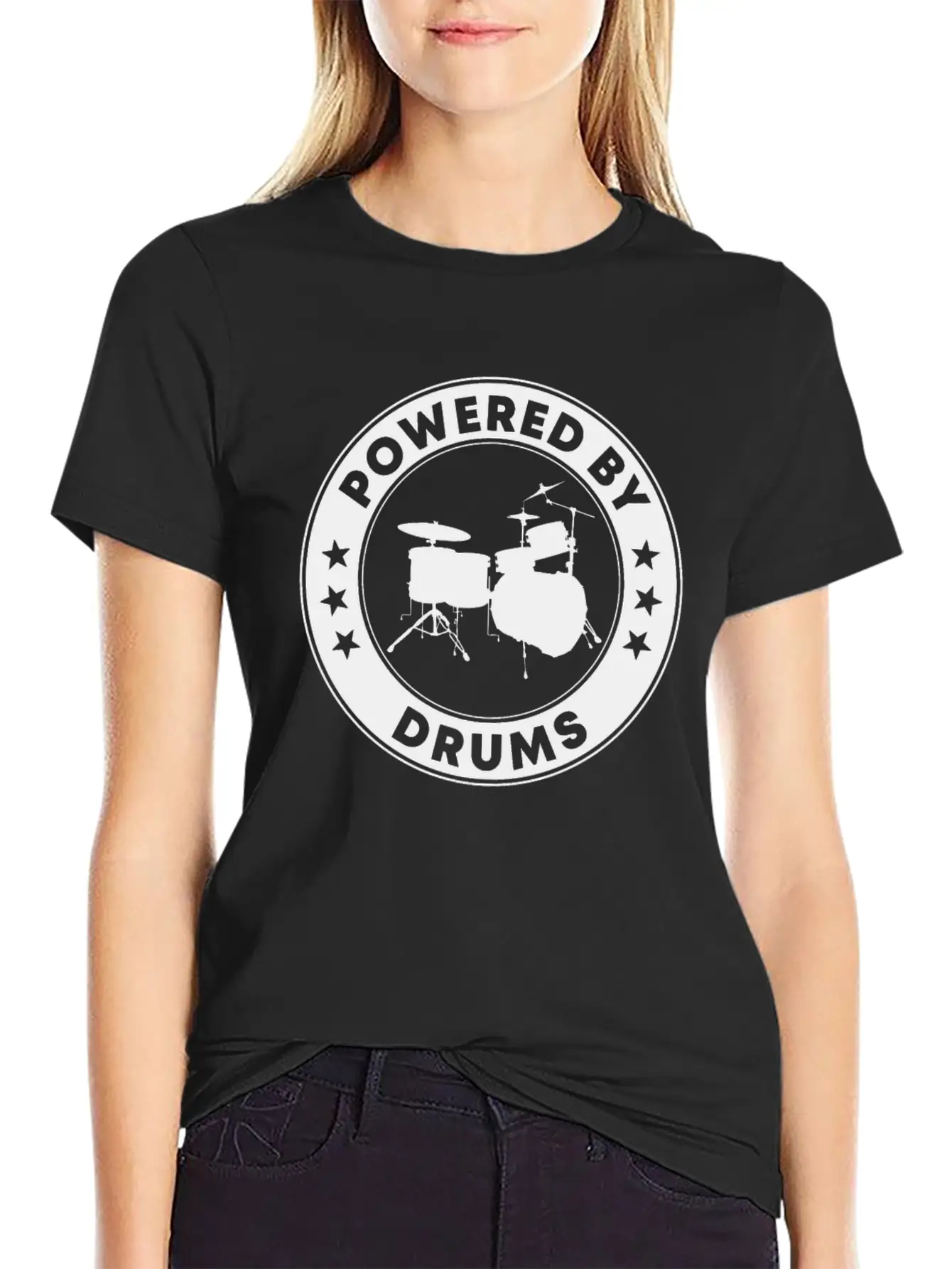 Powered By Drums Unisex Short Sleeve Soft Cotton T-Shirt – Casual Everyday Wear
