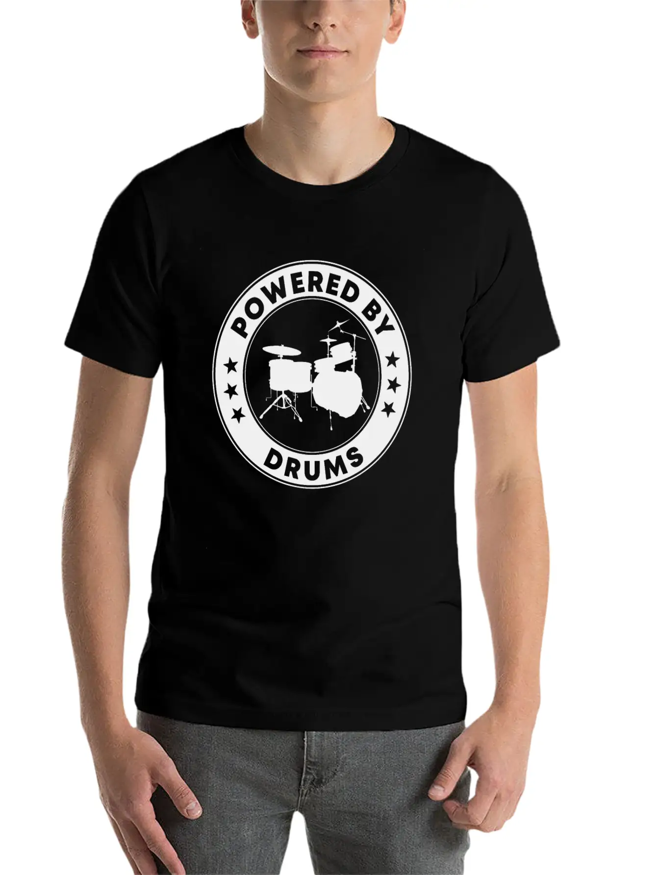 Powered By Drums Unisex Short Sleeve Soft Cotton T-Shirt – Casual Everyday Wear