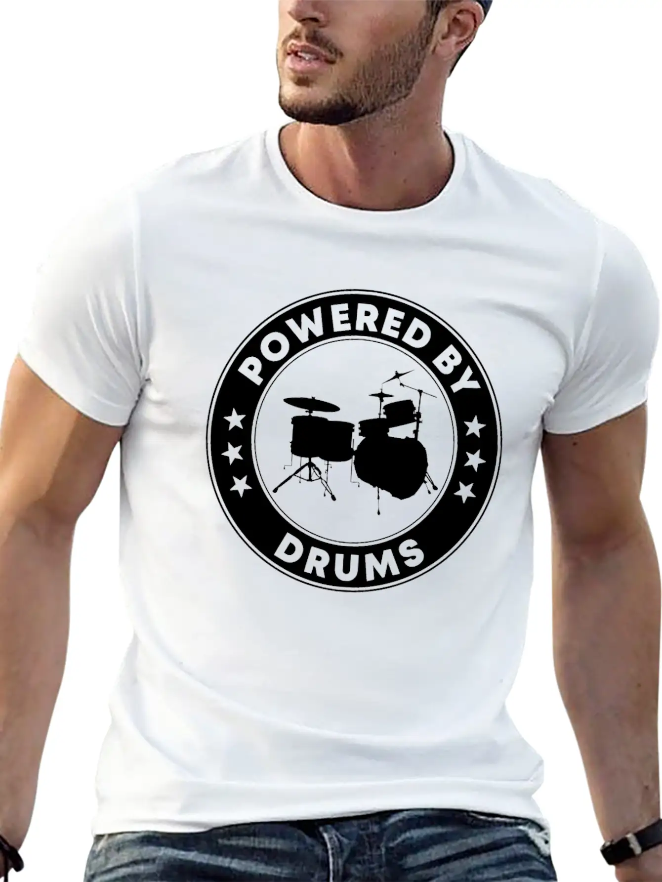 Powered By Drums Unisex Short Sleeve Soft Cotton T-Shirt – Casual Everyday Wear