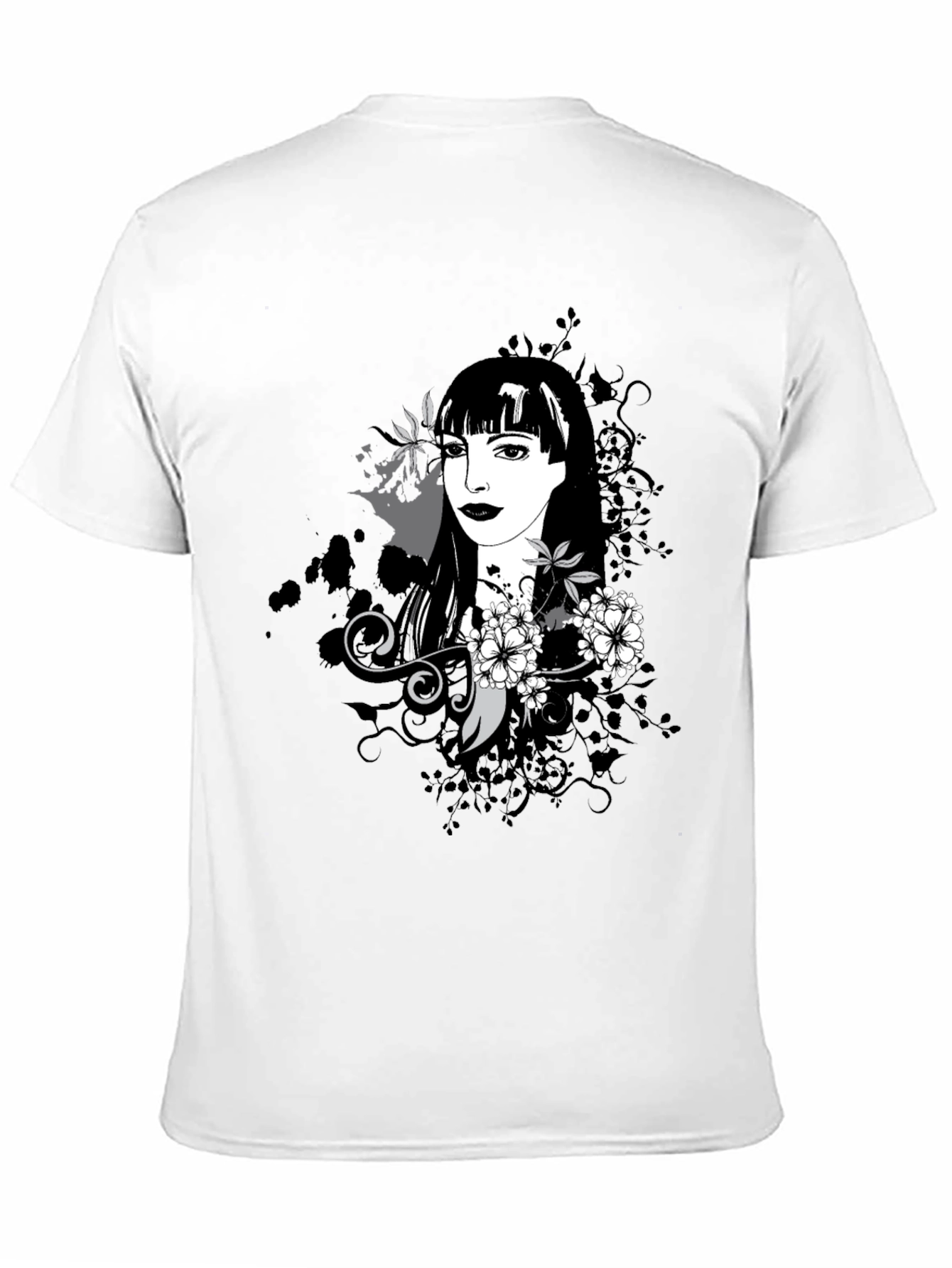 Stylish Black T-Shirt with Floral Portrait Design