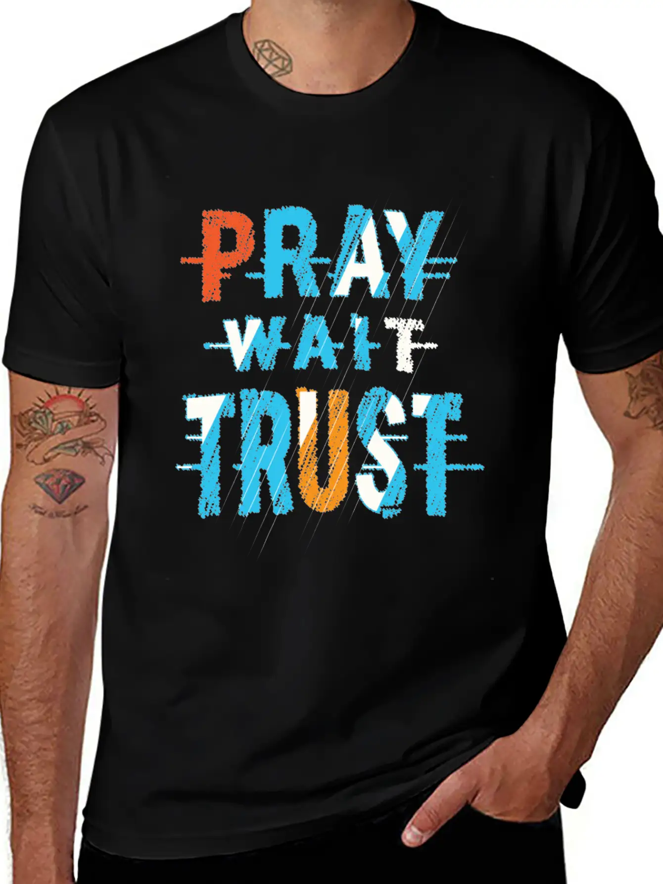 Pray Wait Trust Typography Stylish Everyday T-Shirt – Unisex Basic Cotton Tee
