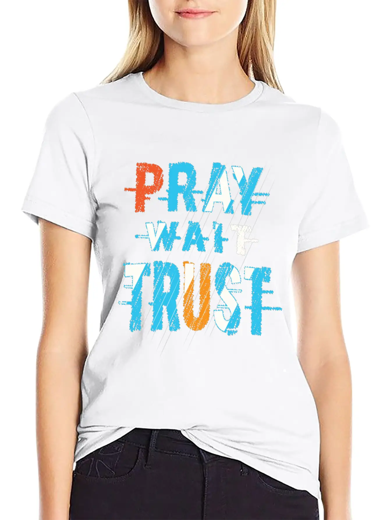 Pray Wait Trust Typography Stylish Everyday T-Shirt – Unisex Basic Cotton Tee