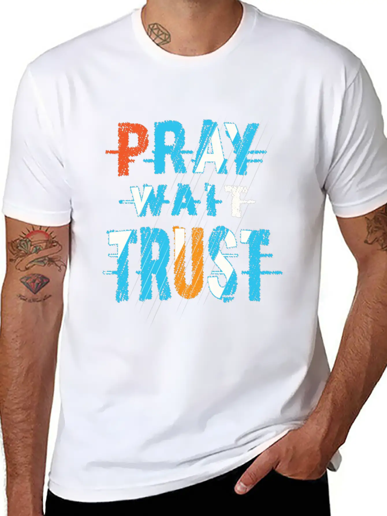 Pray Wait Trust Typography Stylish Everyday T-Shirt – Unisex Basic Cotton Tee