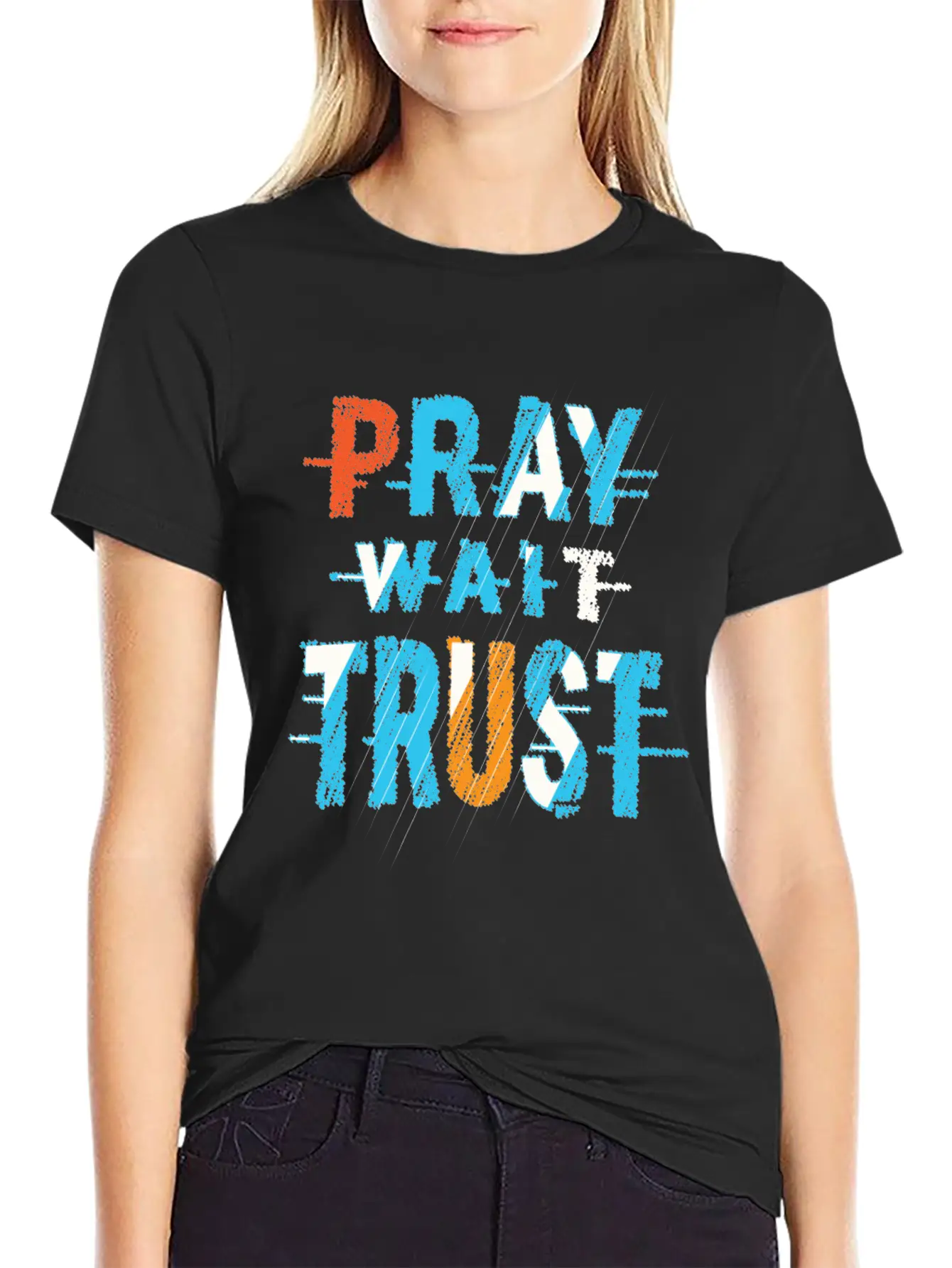 Pray Wait Trust Typography Stylish Everyday T-Shirt – Unisex Basic Cotton Tee