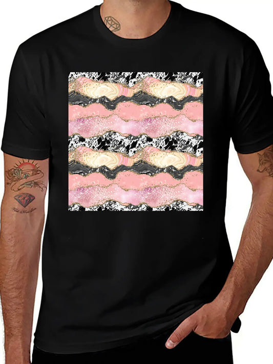 Pretty Pink Rose Gold Glitter Glam Agate Essential Unisex Summer Tee – Soft Cotton Casual Fit