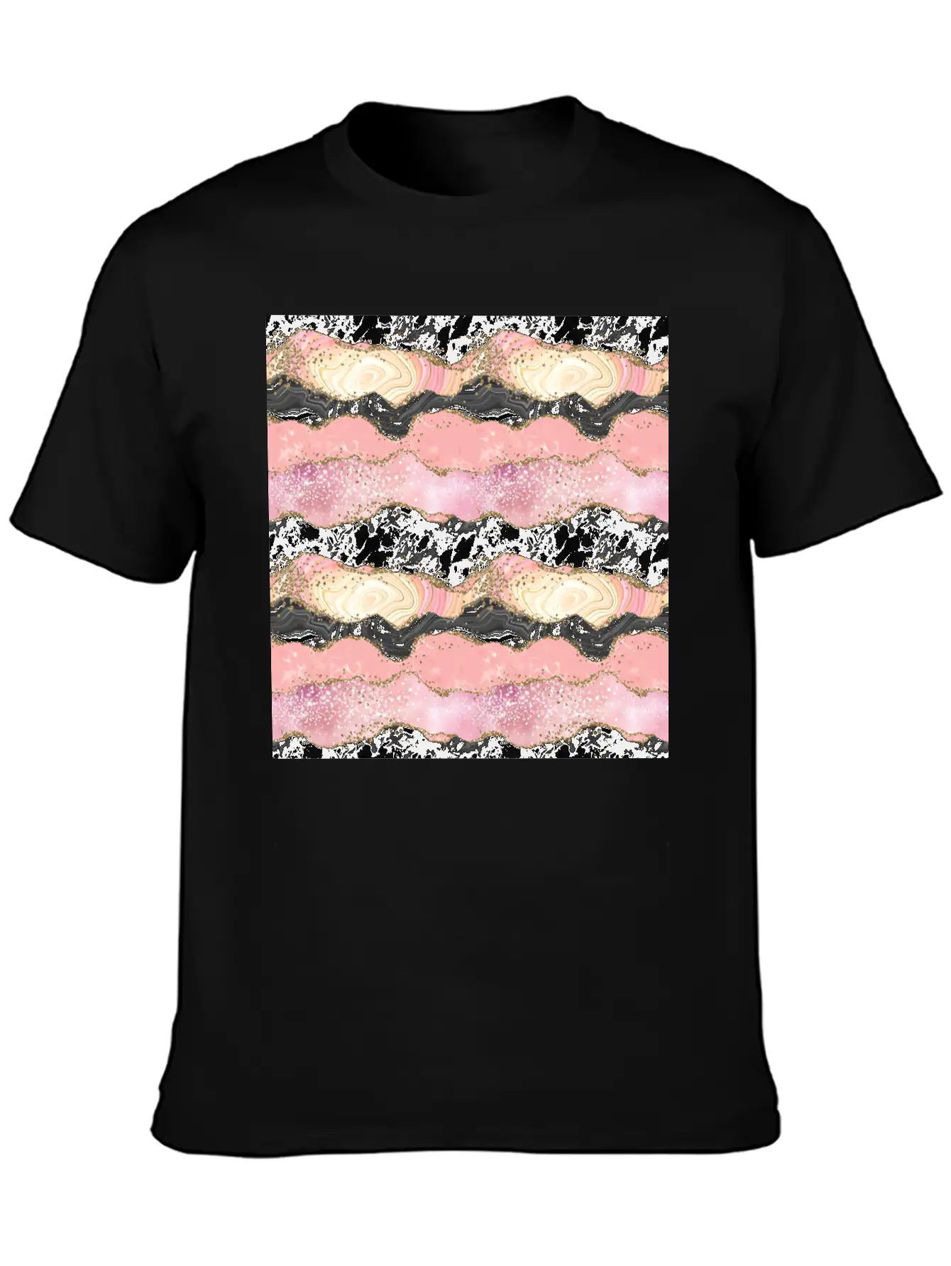 Pretty Pink Rose Gold Glitter Glam Agate Essential Unisex Summer Tee – Soft Cotton Casual Fit