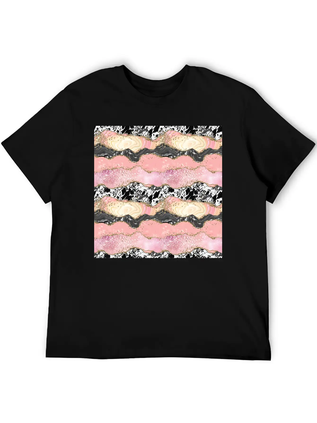Pretty Pink Rose Gold Glitter Glam Agate Essential Unisex Summer Tee – Soft Cotton Casual Fit