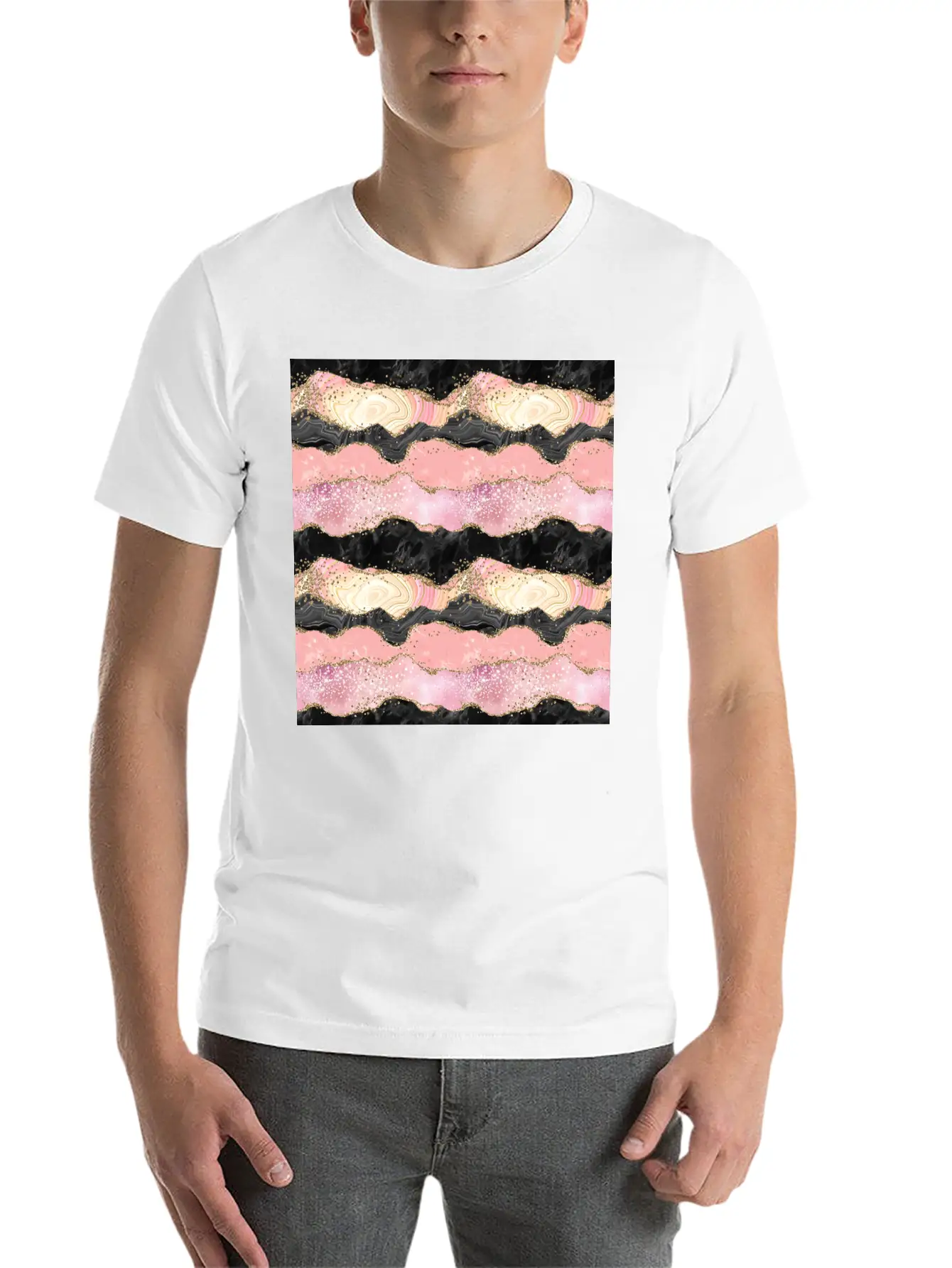 Pretty Pink Rose Gold Glitter Glam Agate Essential Unisex Summer Tee – Soft Cotton Casual Fit