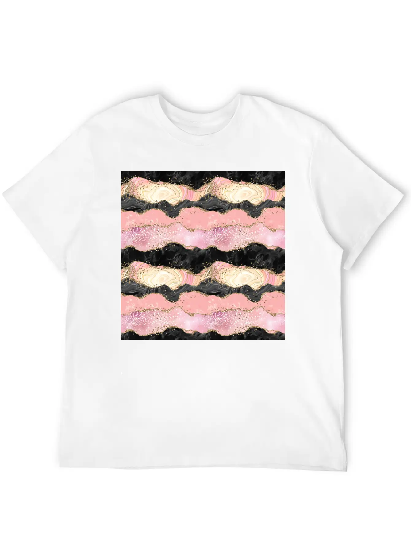 Pretty Pink Rose Gold Glitter Glam Agate Essential Unisex Summer Tee – Soft Cotton Casual Fit