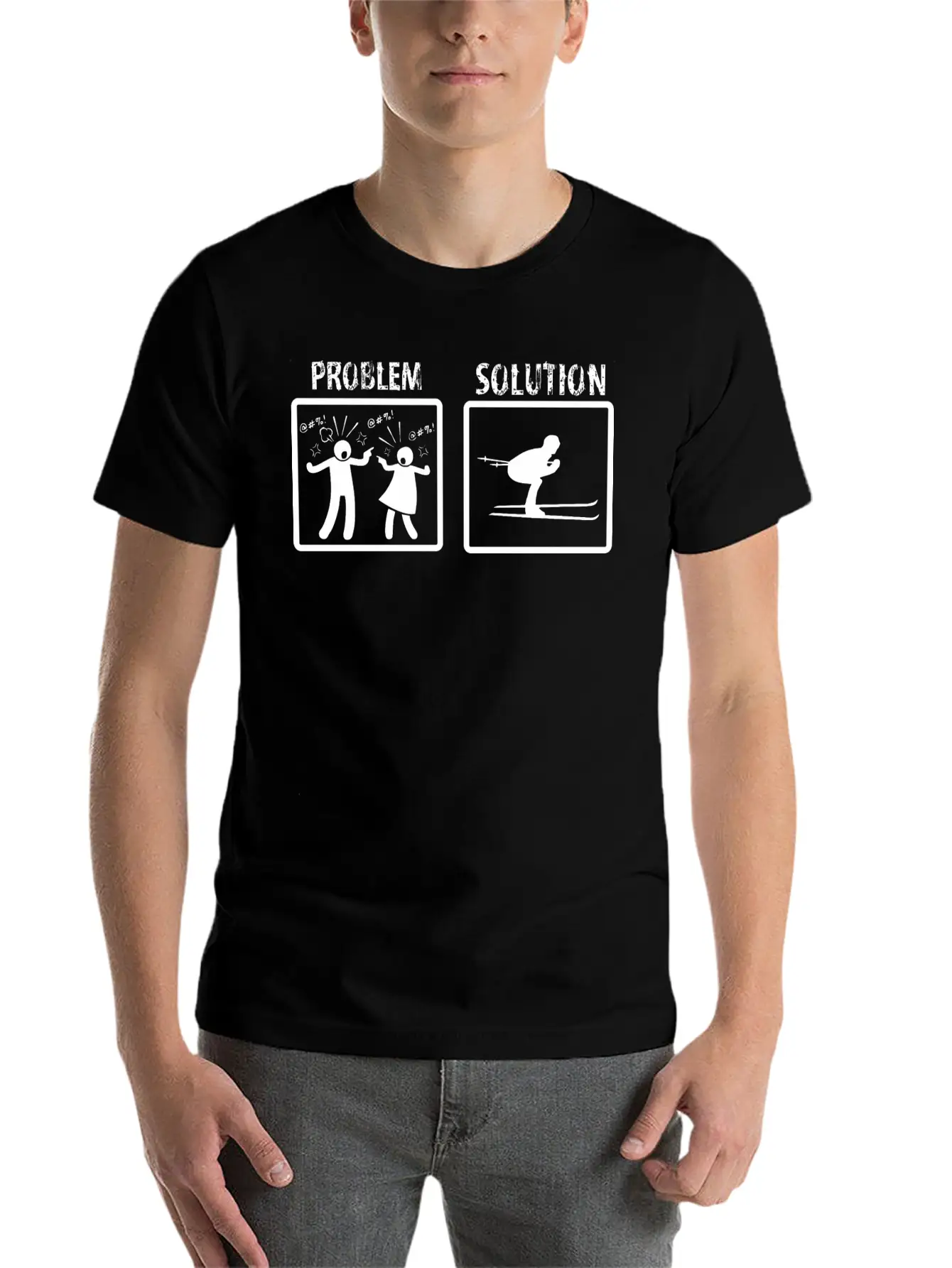 Problem Solution Snow Skiing Stylish Everyday T-Shirt – Unisex Basic Cotton Tee
