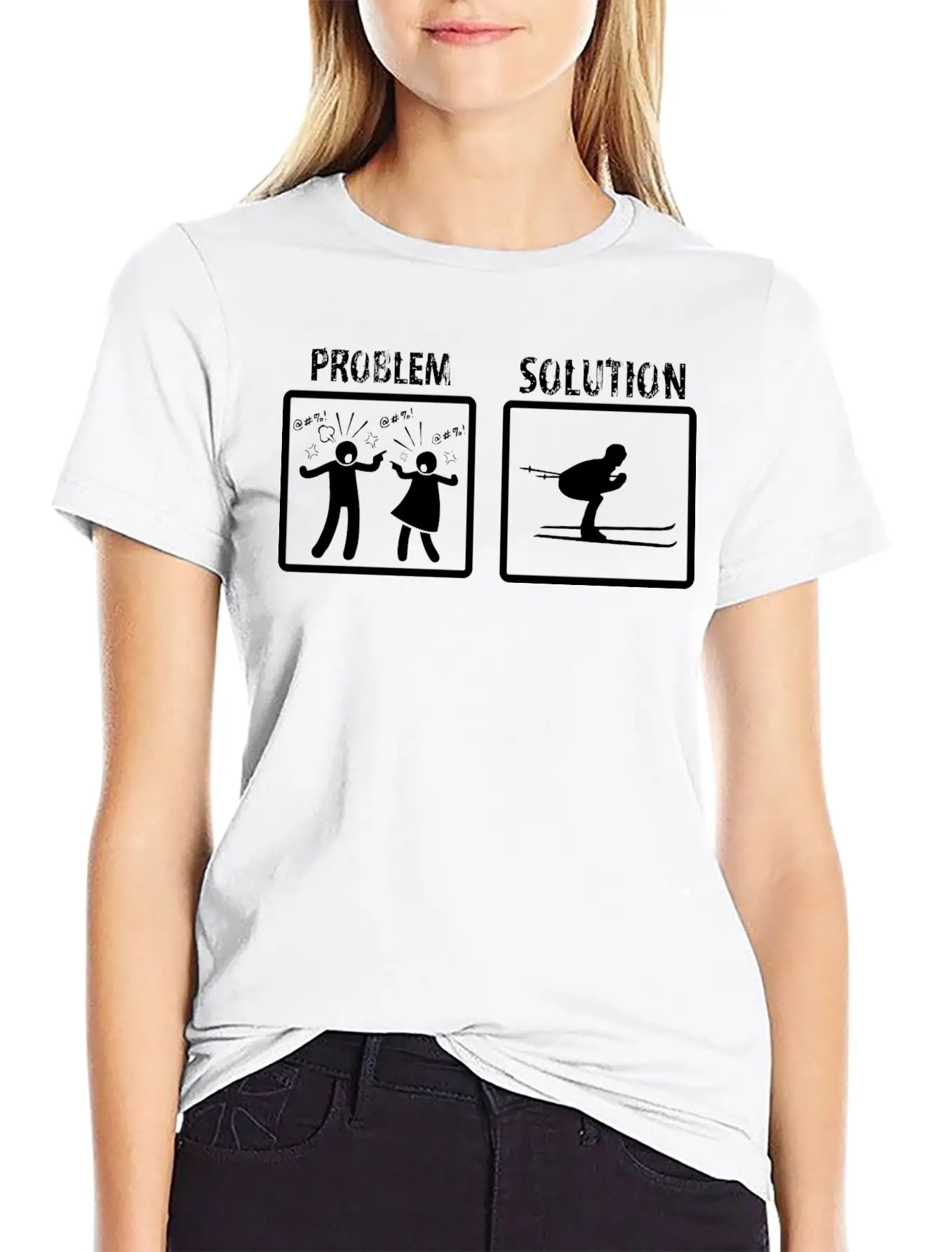 Problem Solution Snow Skiing Stylish Everyday T-Shirt – Unisex Basic Cotton Tee