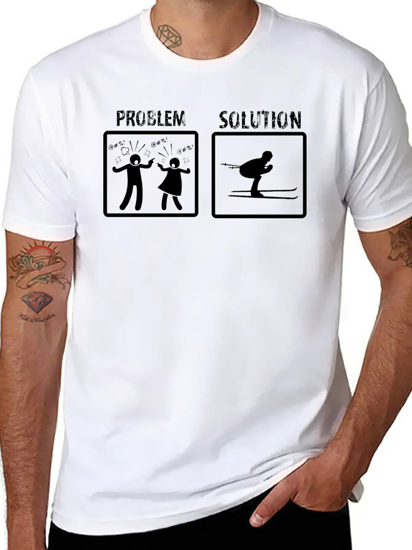 Problem Solution Snow Skiing Stylish Everyday T-Shirt – Unisex Basic Cotton Tee