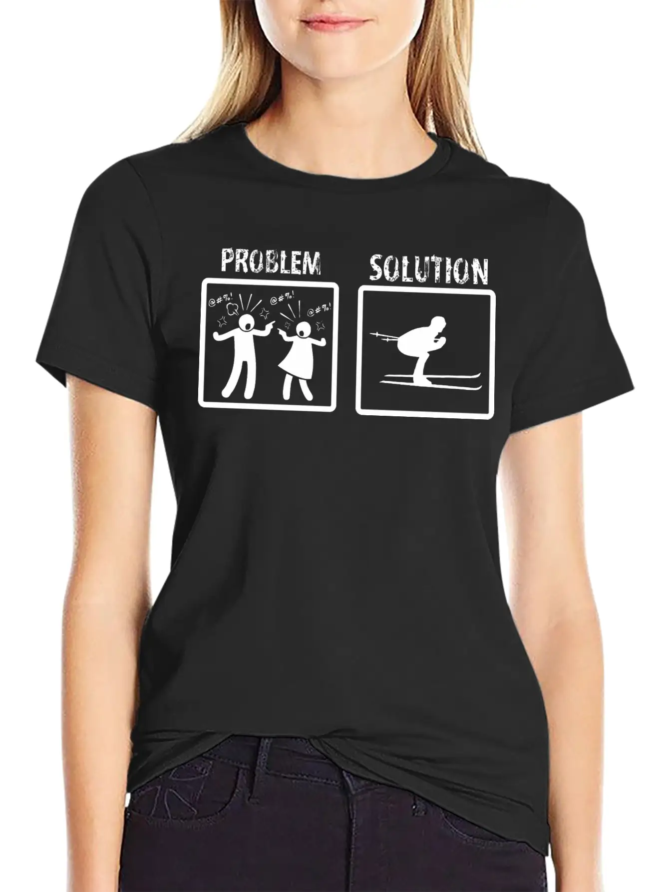 Problem Solution Snow Skiing Stylish Everyday T-Shirt – Unisex Basic Cotton Tee