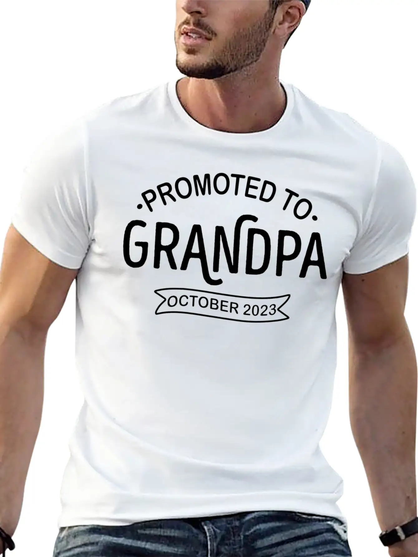 Promoted To Grandpa October 2023 Pregnancy Stylish Everyday T-Shirt – Unisex Basic Cotton Tee