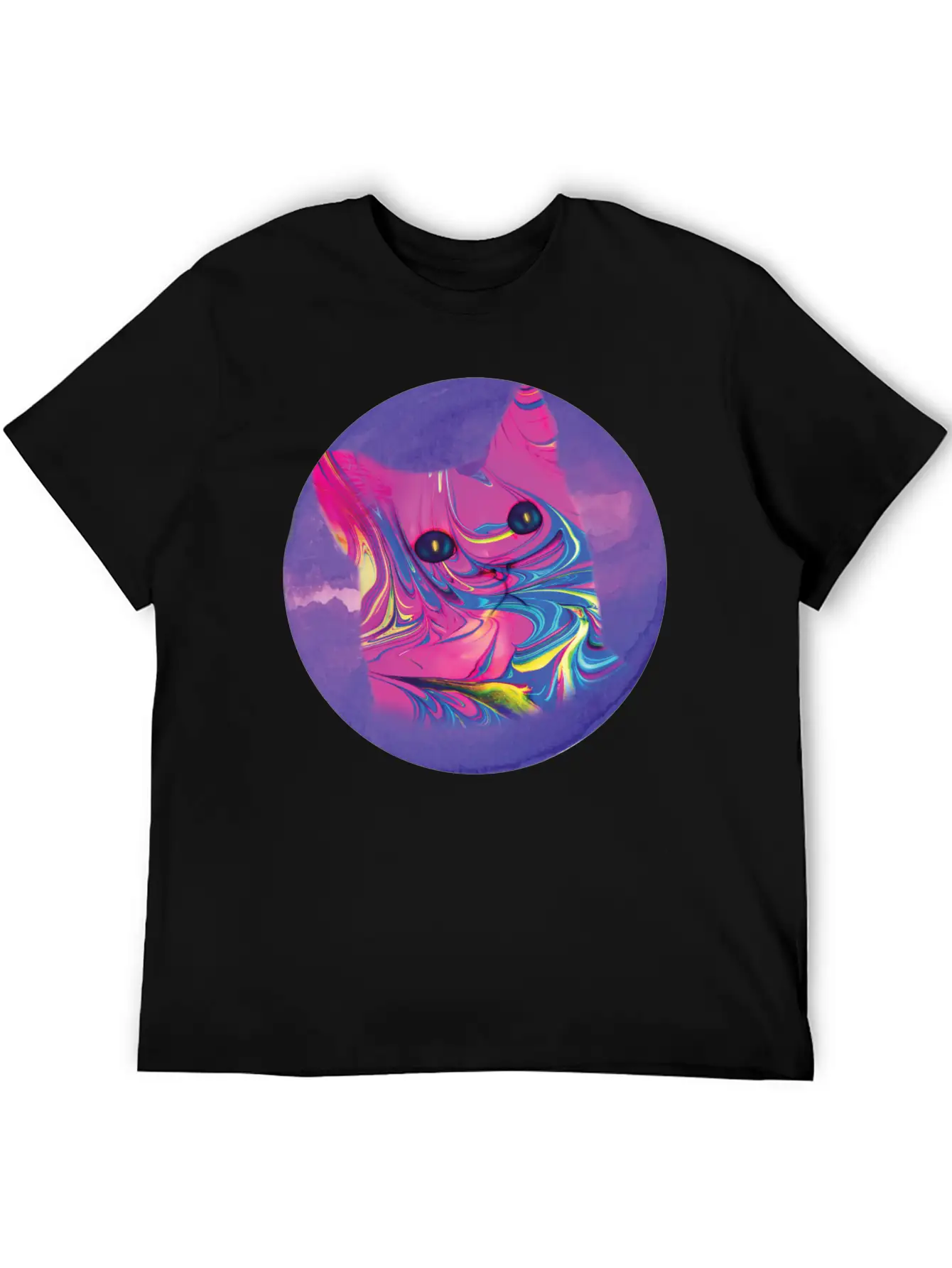 Psychedelic Cat Comfortable Minimalist Graphic Tee – Summer Style Essential