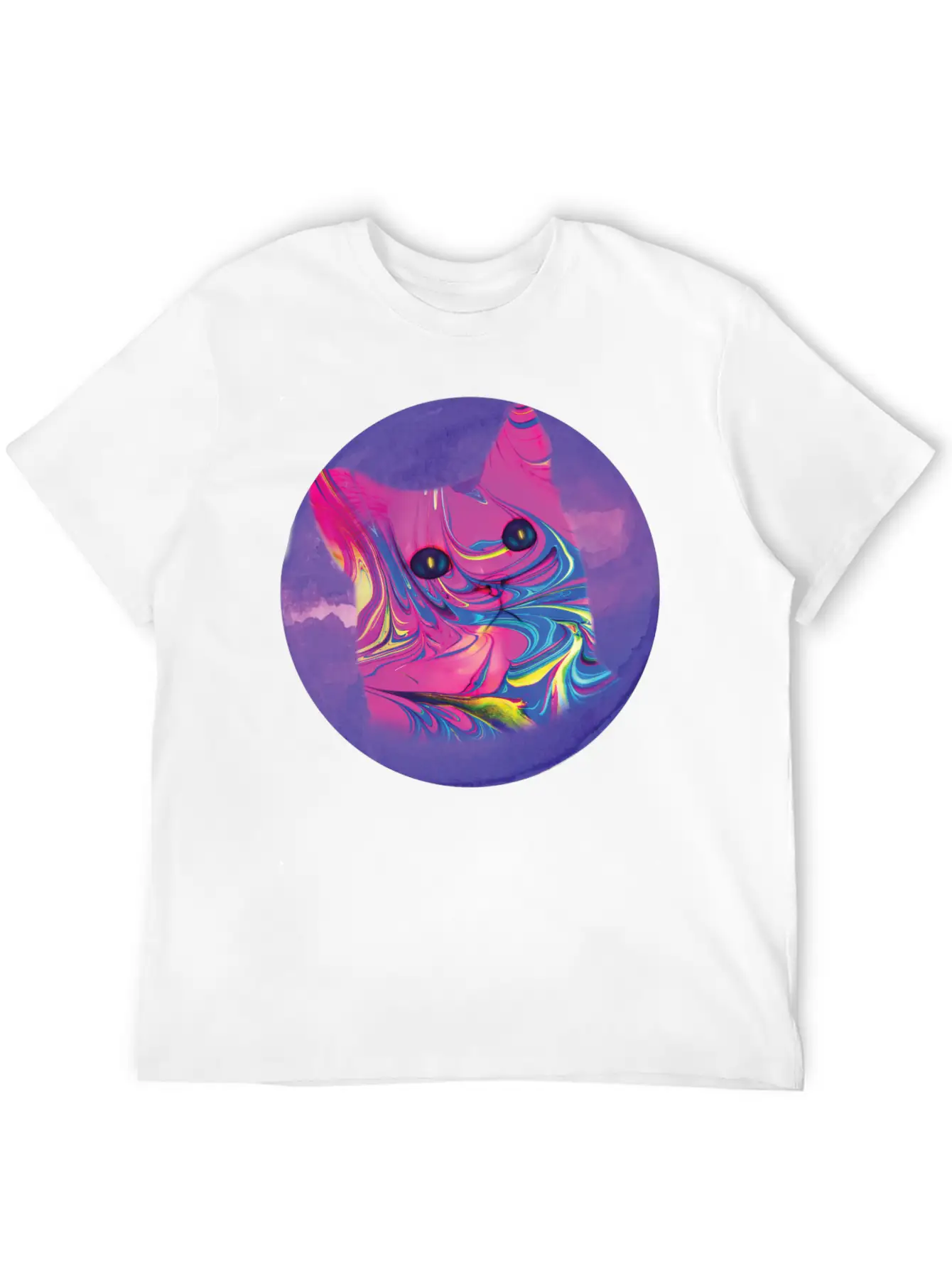 Psychedelic Cat Comfortable Minimalist Graphic Tee – Summer Style Essential