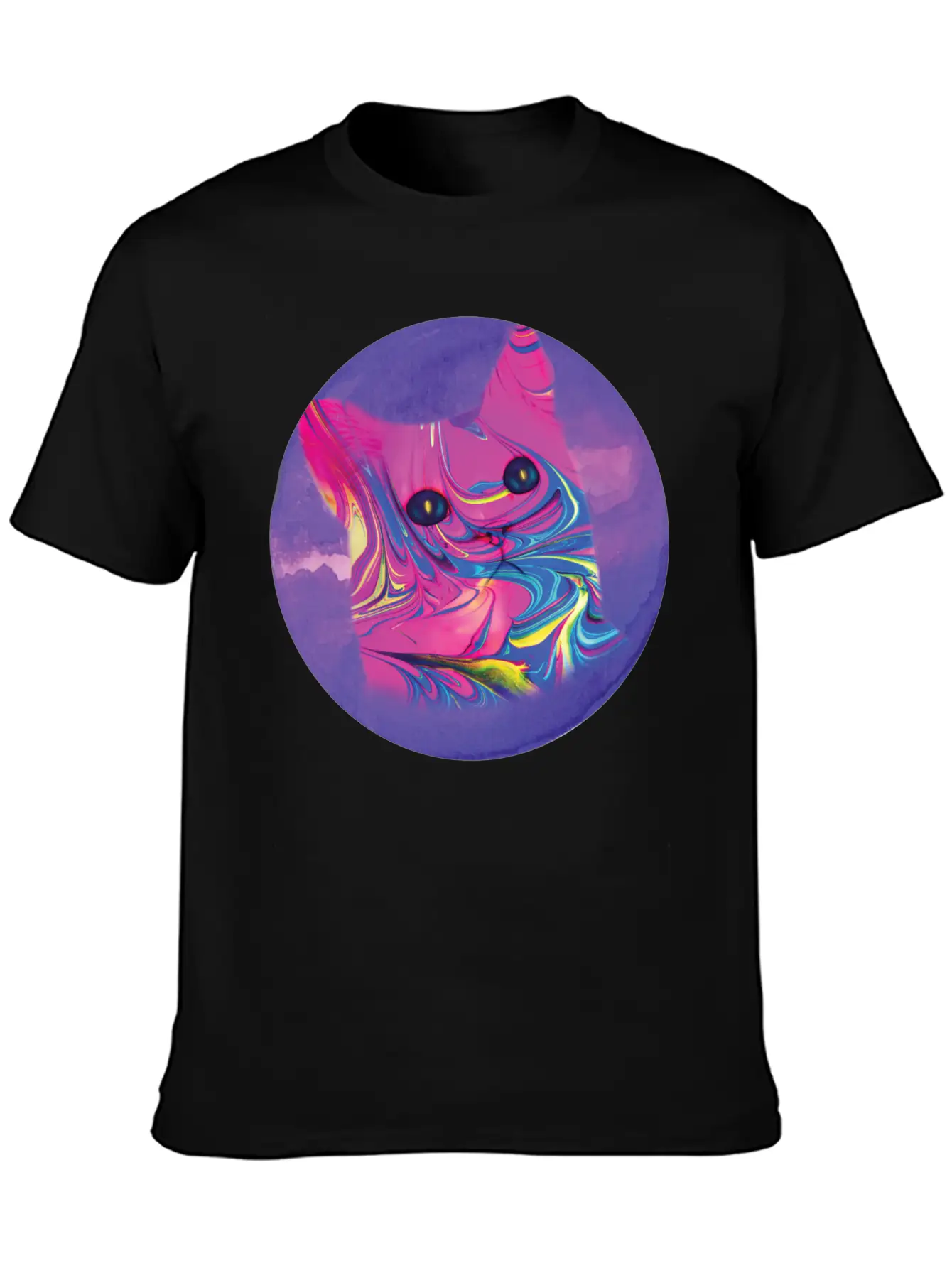 Psychedelic Cat Comfortable Minimalist Graphic Tee – Summer Style Essential