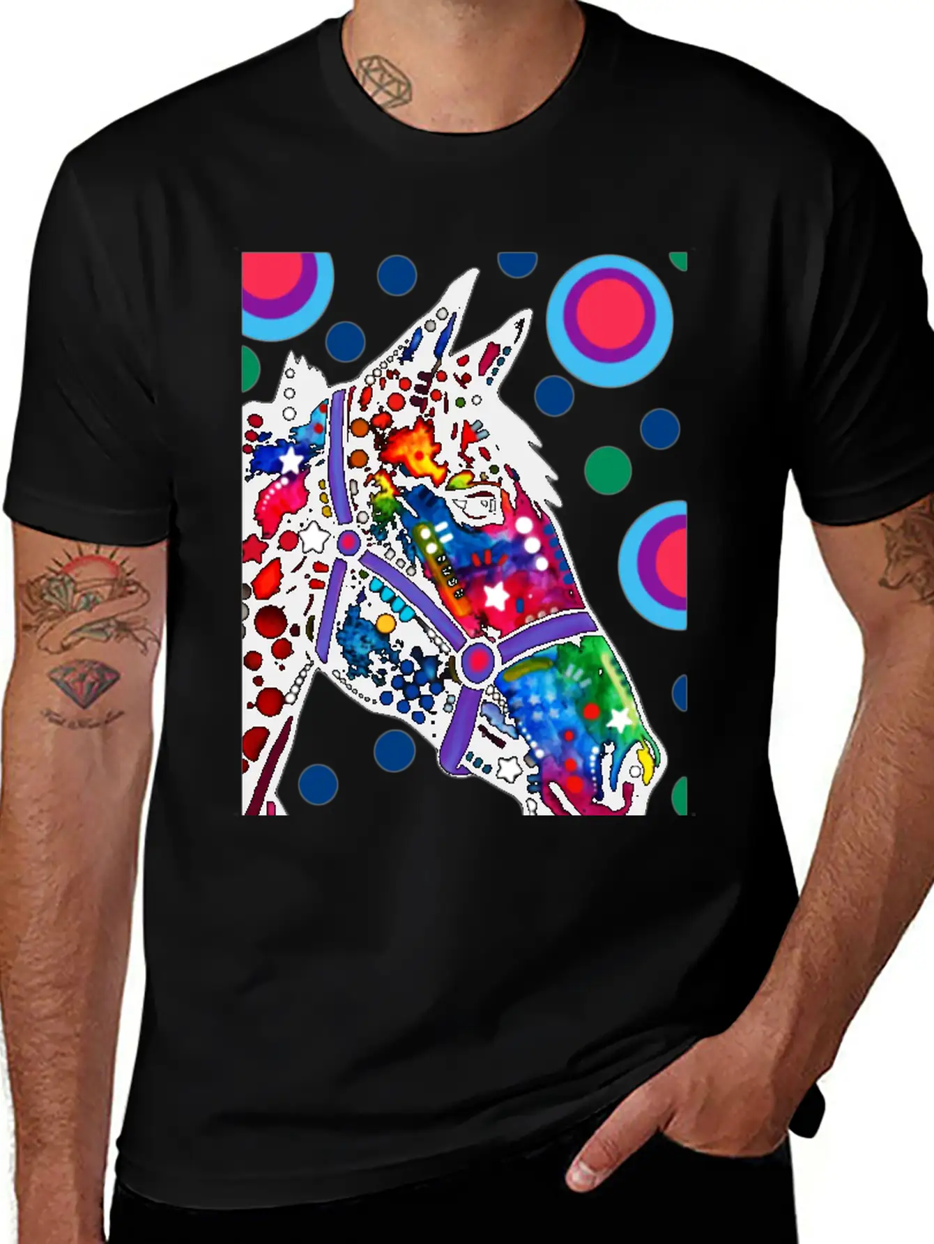 Psychedelic Horse Equine Riding Stylish Everyday T-Shirt – Unisex Basic Cotton Tee
