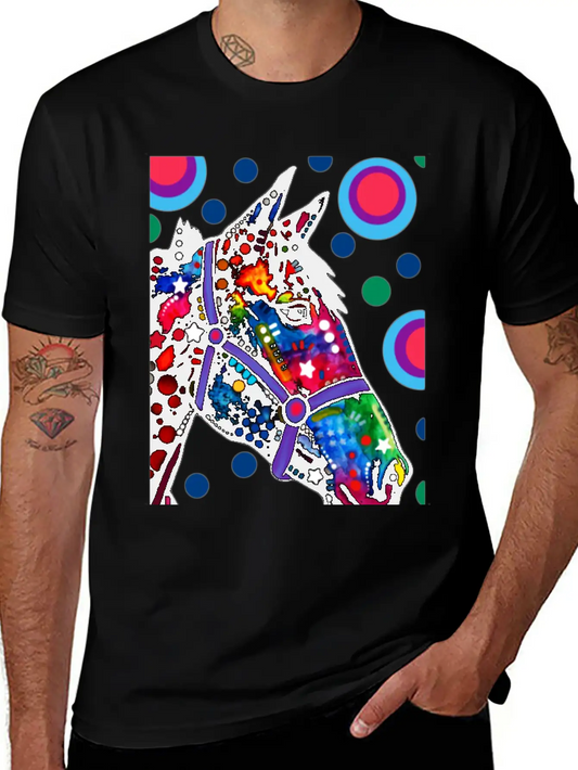 Psychedelic Horse Equine Riding Stylish Everyday T-Shirt – Unisex Basic Cotton Tee