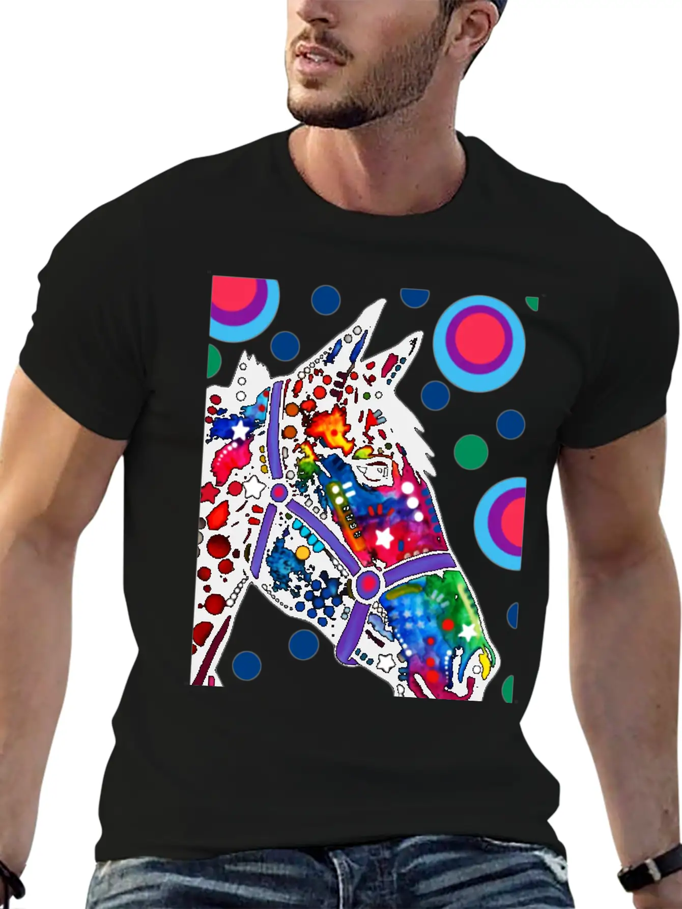 Psychedelic Horse Equine Riding Stylish Everyday T-Shirt – Unisex Basic Cotton Tee
