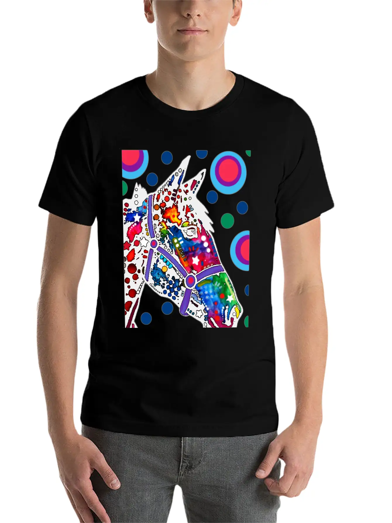 Psychedelic Horse Equine Riding Stylish Everyday T-Shirt – Unisex Basic Cotton Tee