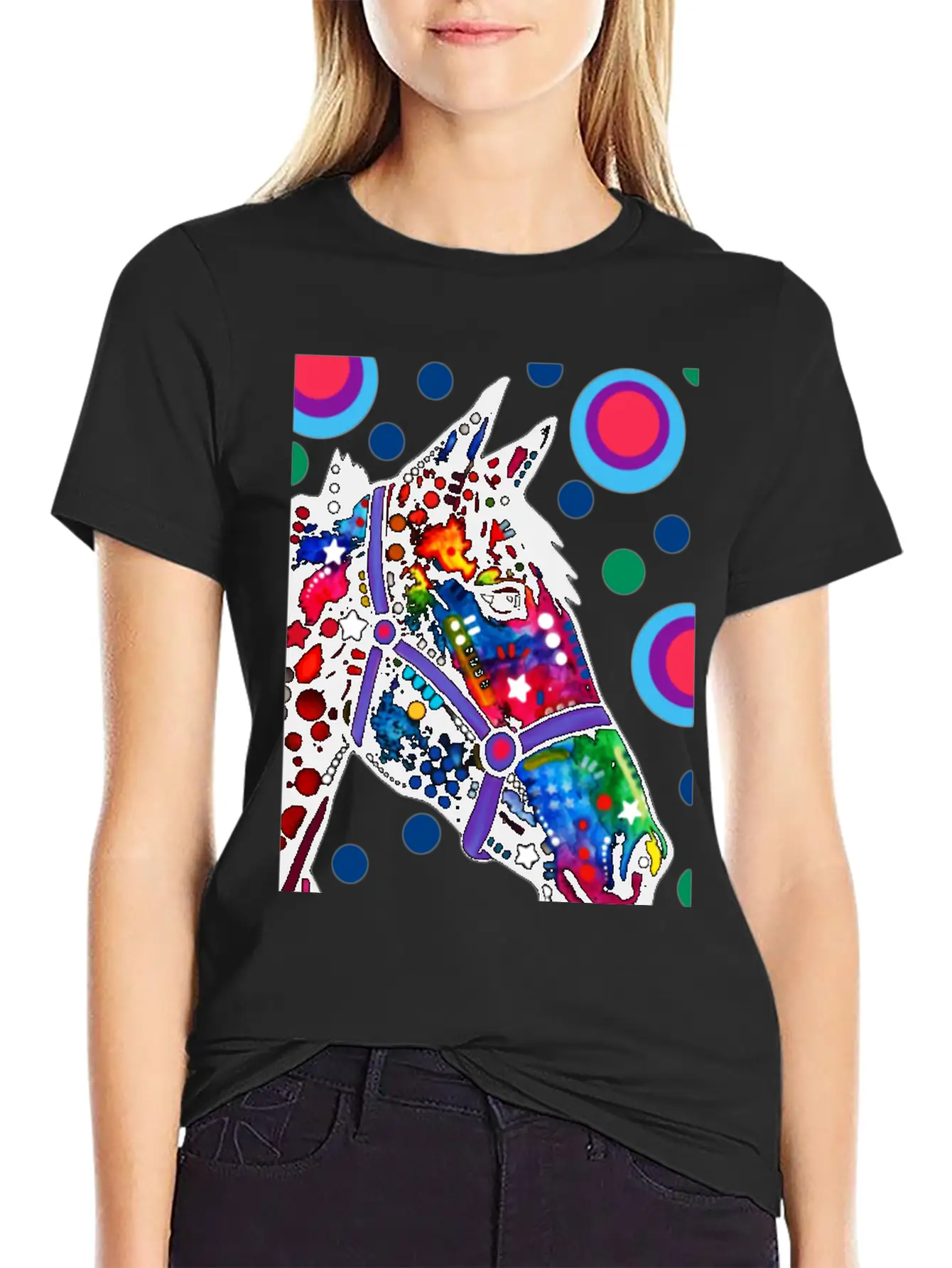 Psychedelic Horse Equine Riding Stylish Everyday T-Shirt – Unisex Basic Cotton Tee