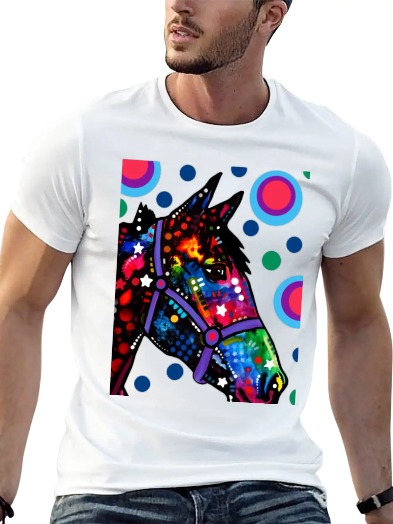 Psychedelic Horse Equine Riding Stylish Everyday T-Shirt – Unisex Basic Cotton Tee
