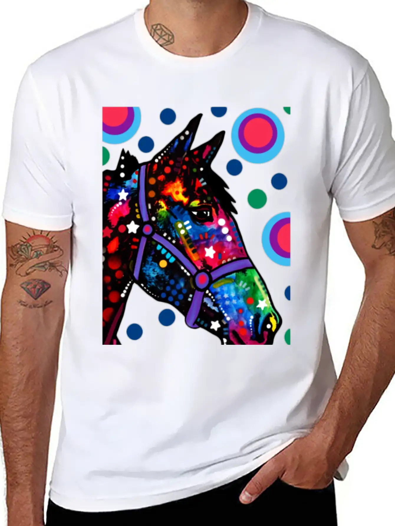 Psychedelic Horse Equine Riding Stylish Everyday T-Shirt – Unisex Basic Cotton Tee
