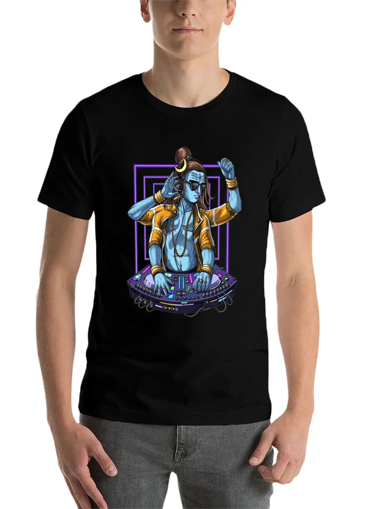 Psychedelic Shiva Music DJ Unisex Short Sleeve Soft Cotton T-Shirt – Casual Everyday Wear