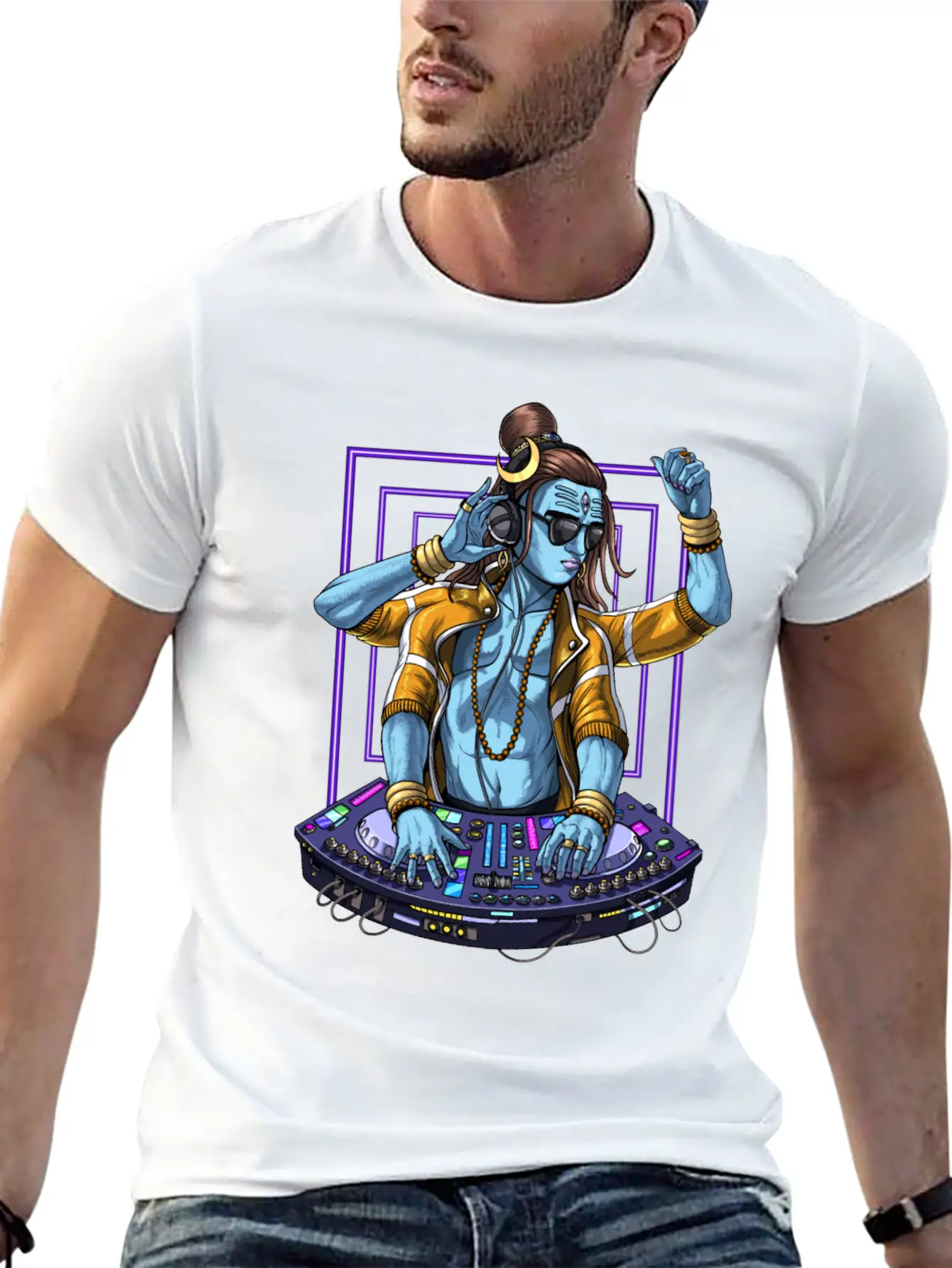 Psychedelic Shiva Music DJ Unisex Short Sleeve Soft Cotton T-Shirt – Casual Everyday Wear