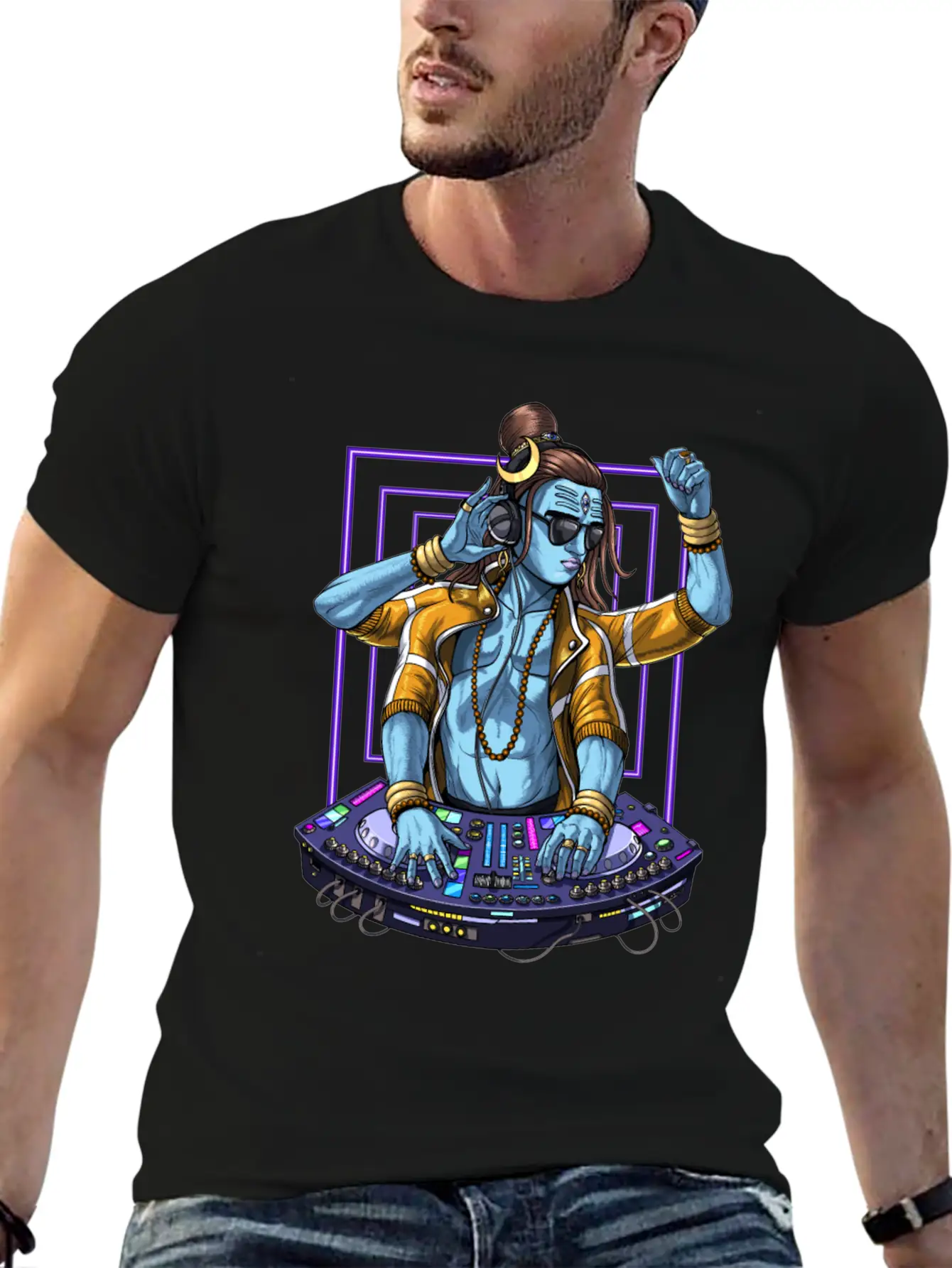 Psychedelic Shiva Music DJ Unisex Short Sleeve Soft Cotton T-Shirt – Casual Everyday Wear