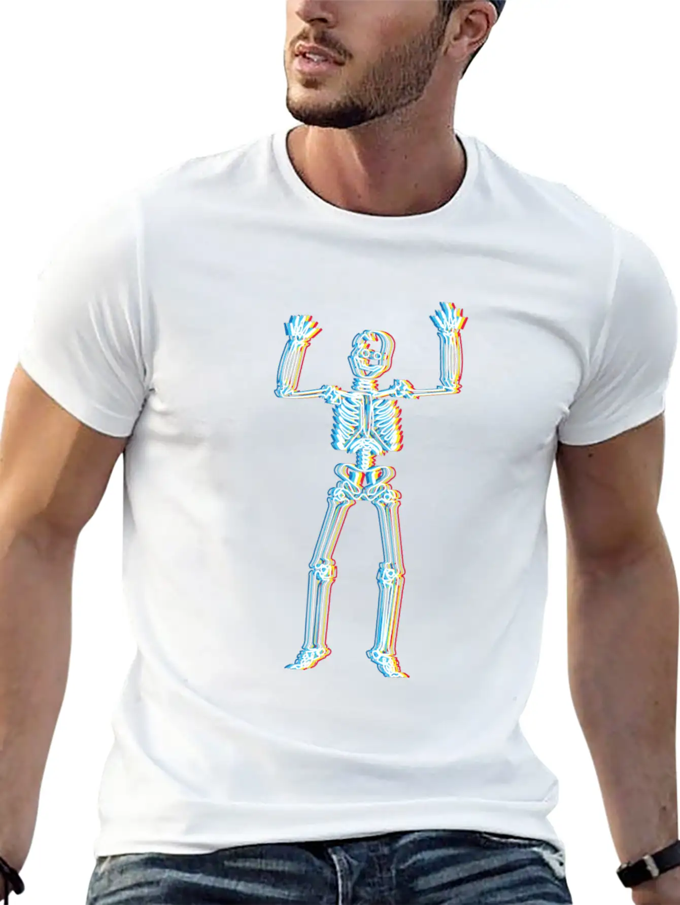Psychedelic Skeleton Simple Halloween Costume Unisex Casual T-Shirt – Clean Design For Daily Comfort