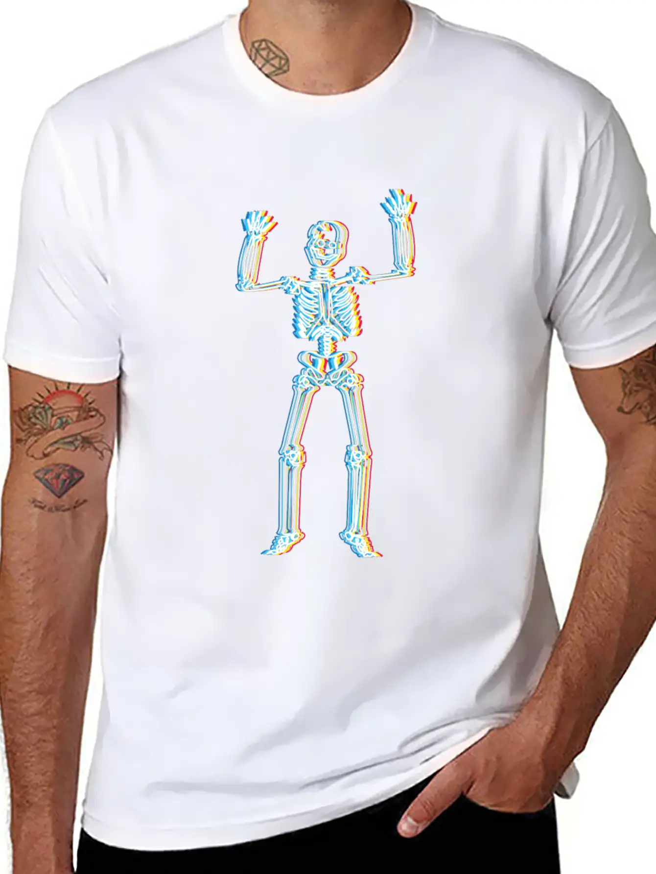 Psychedelic Skeleton Simple Halloween Costume Unisex Casual T-Shirt – Clean Design For Daily Comfort