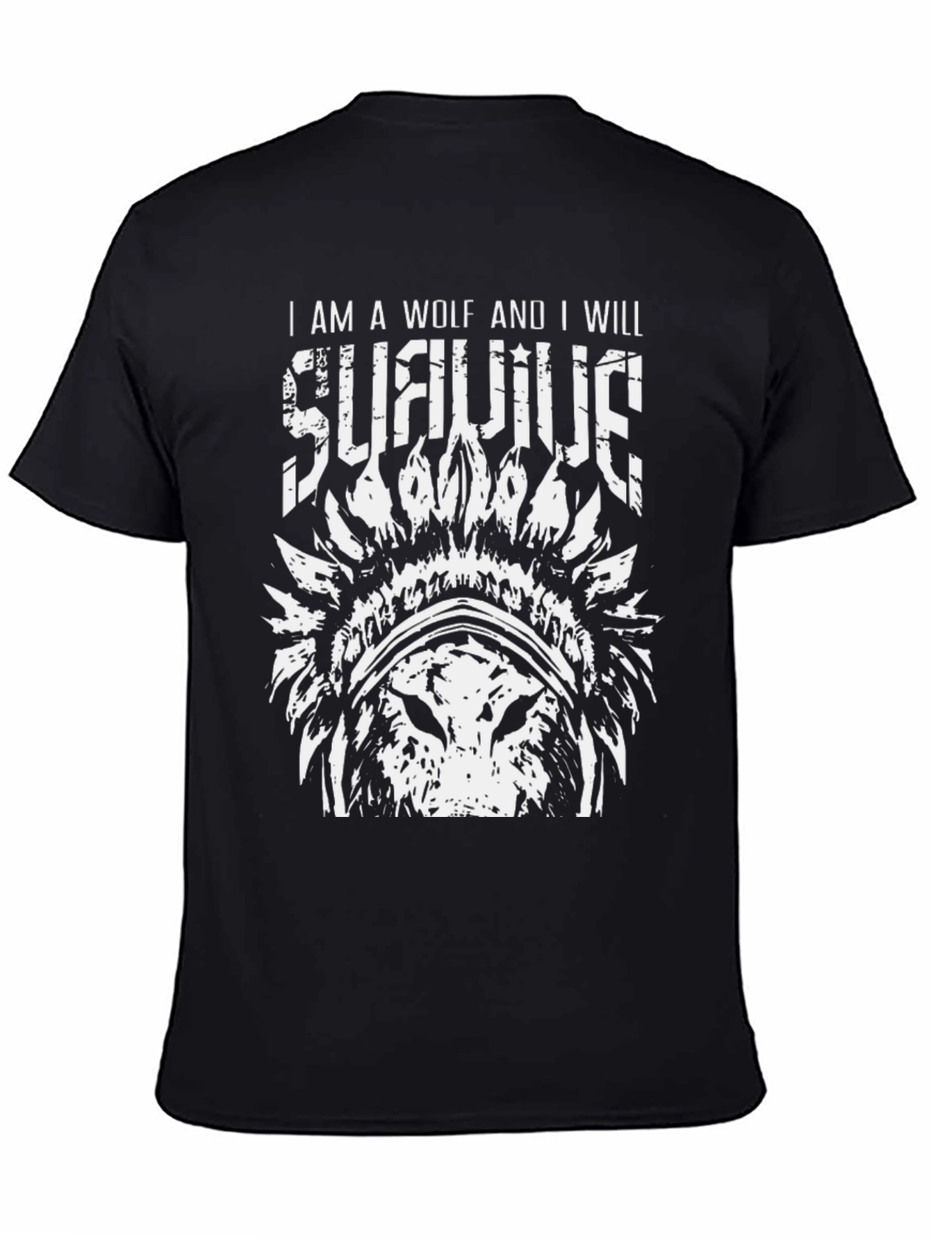 Wolf Survivor Graphic Tee - Black Cotton T-Shirt