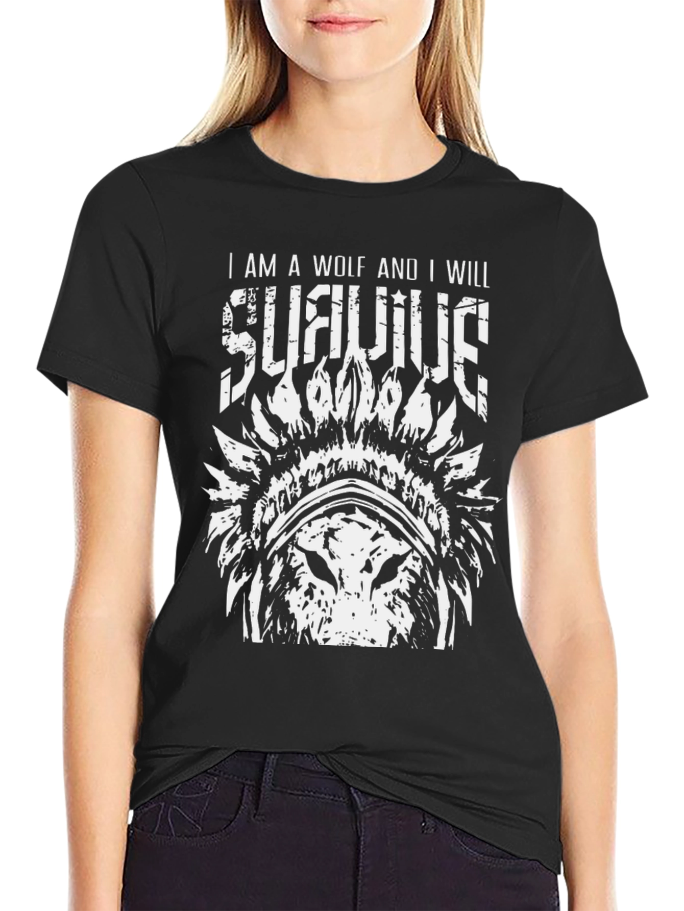 Wolf Survivor Graphic Tee - Black Cotton T-Shirt