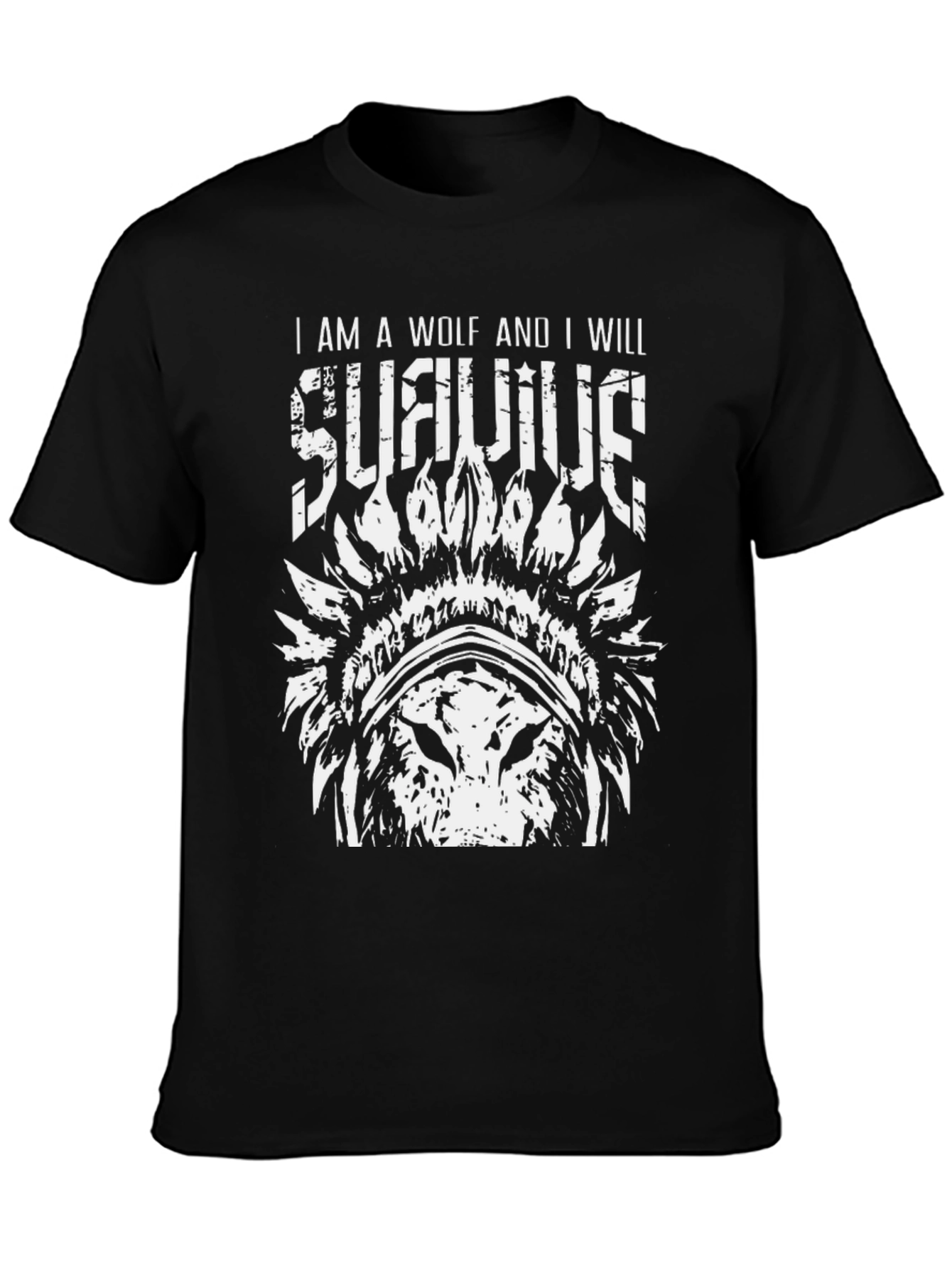 Wolf Survivor Graphic Tee - Black Cotton T-Shirt