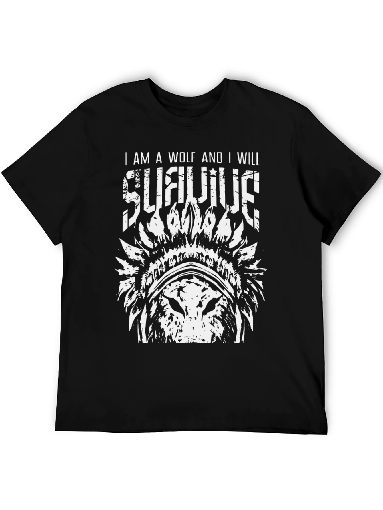 Wolf Survivor Graphic Tee - Black Cotton T-Shirt