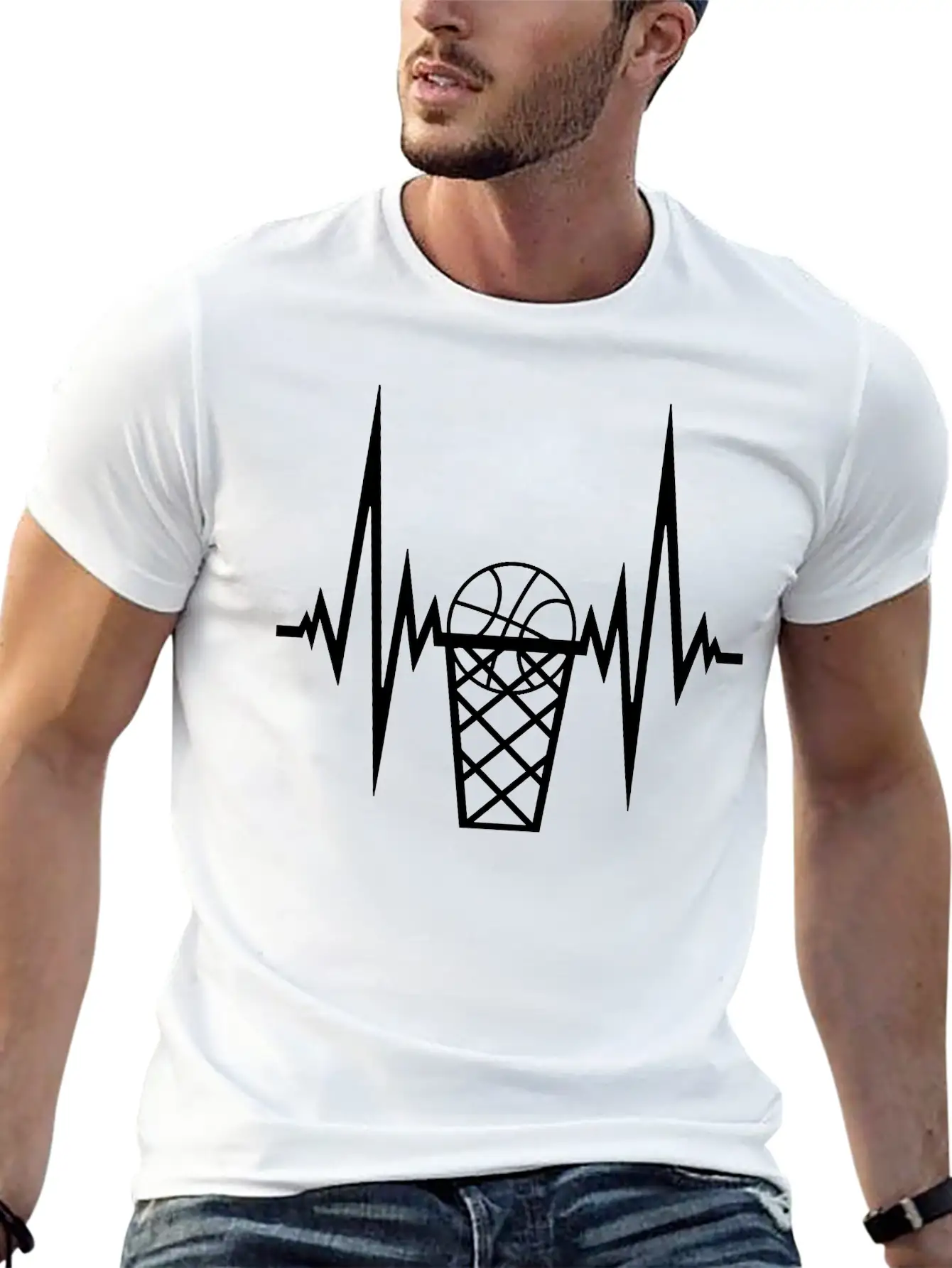 Pulse Basketball Frequency Heartbeat Hit Goal In N Stylish Everyday T-Shirt – Unisex Basic Cotton Tee