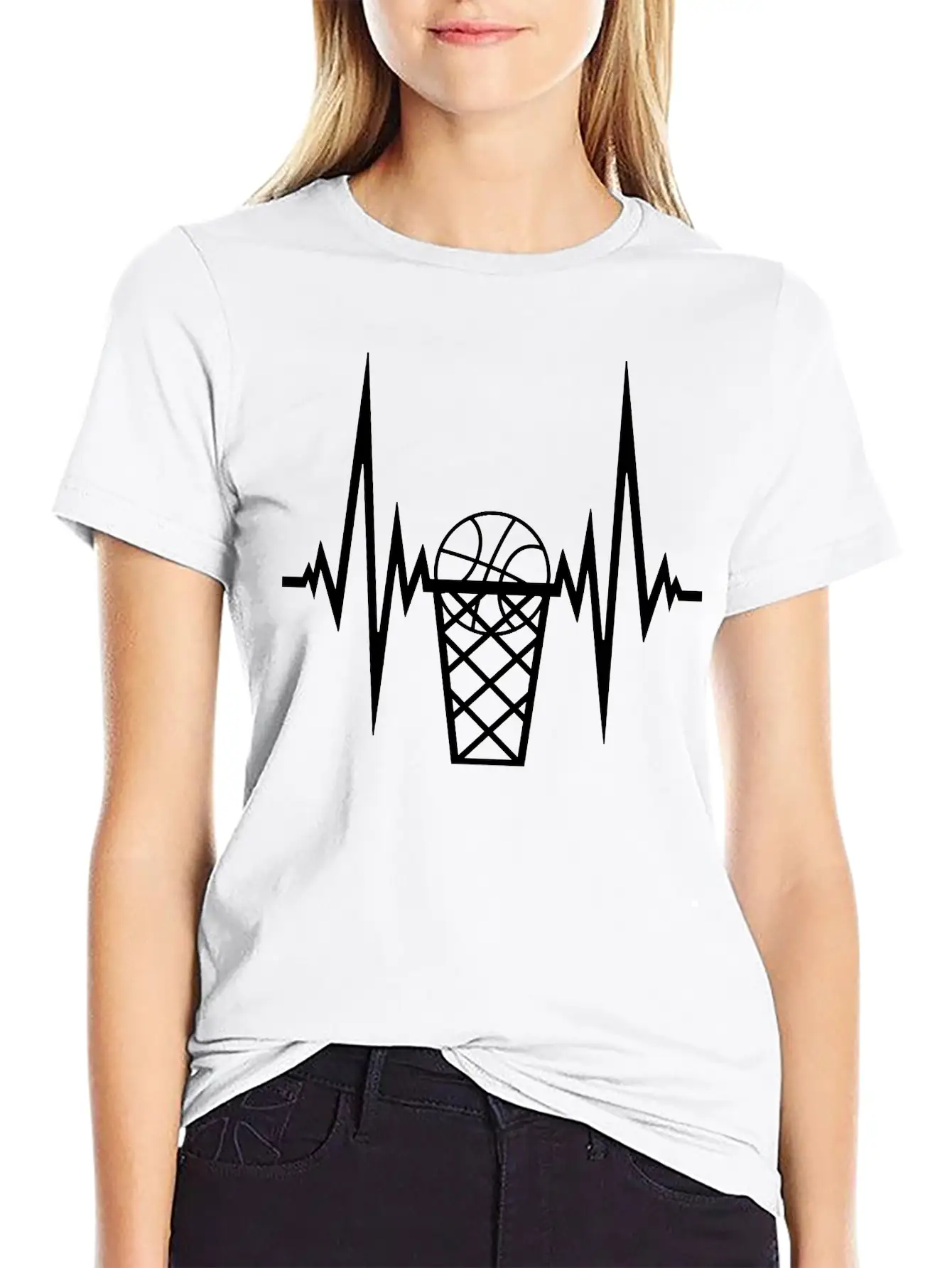 Pulse Basketball Frequency Heartbeat Hit Goal In N Stylish Everyday T-Shirt – Unisex Basic Cotton Tee